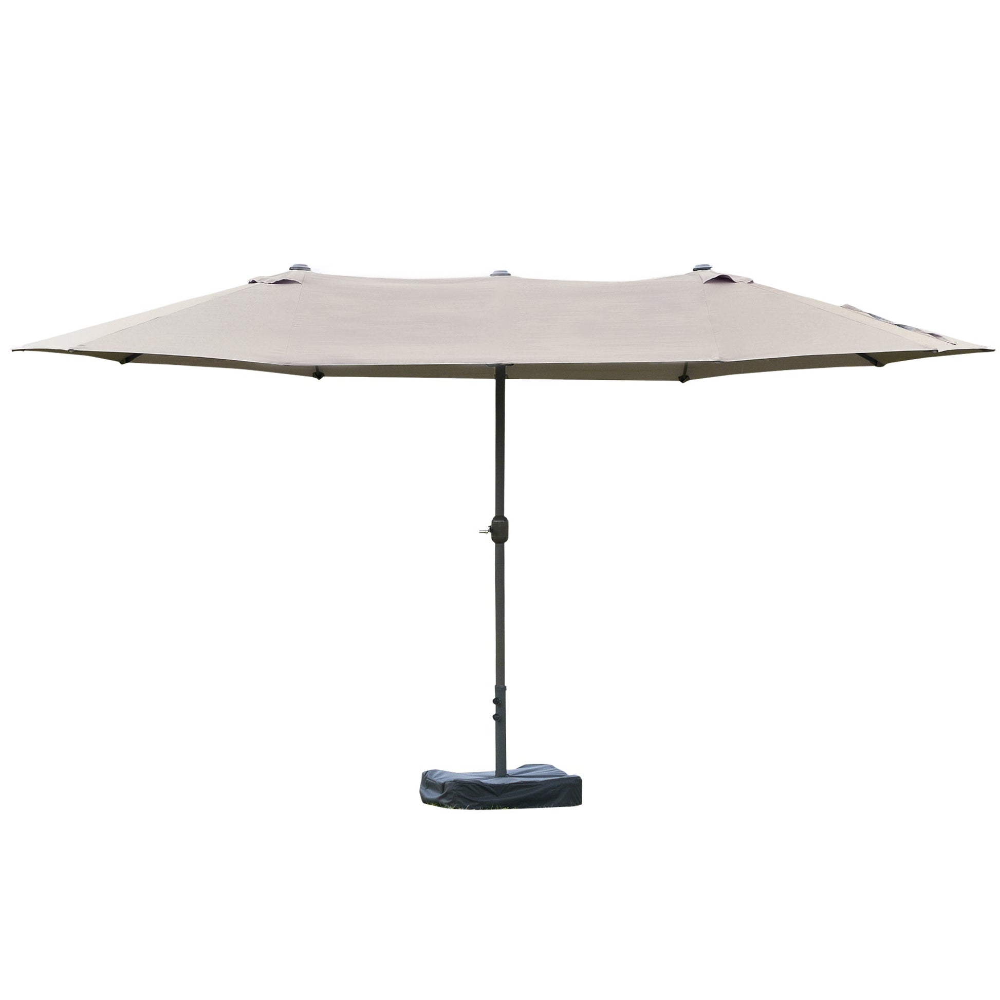15' Outdoor Patio Umbrella with Twin Canopy Sunshade Steel Table Umbrella with Lift Crank, Cross base, Sandbag, Light Grey