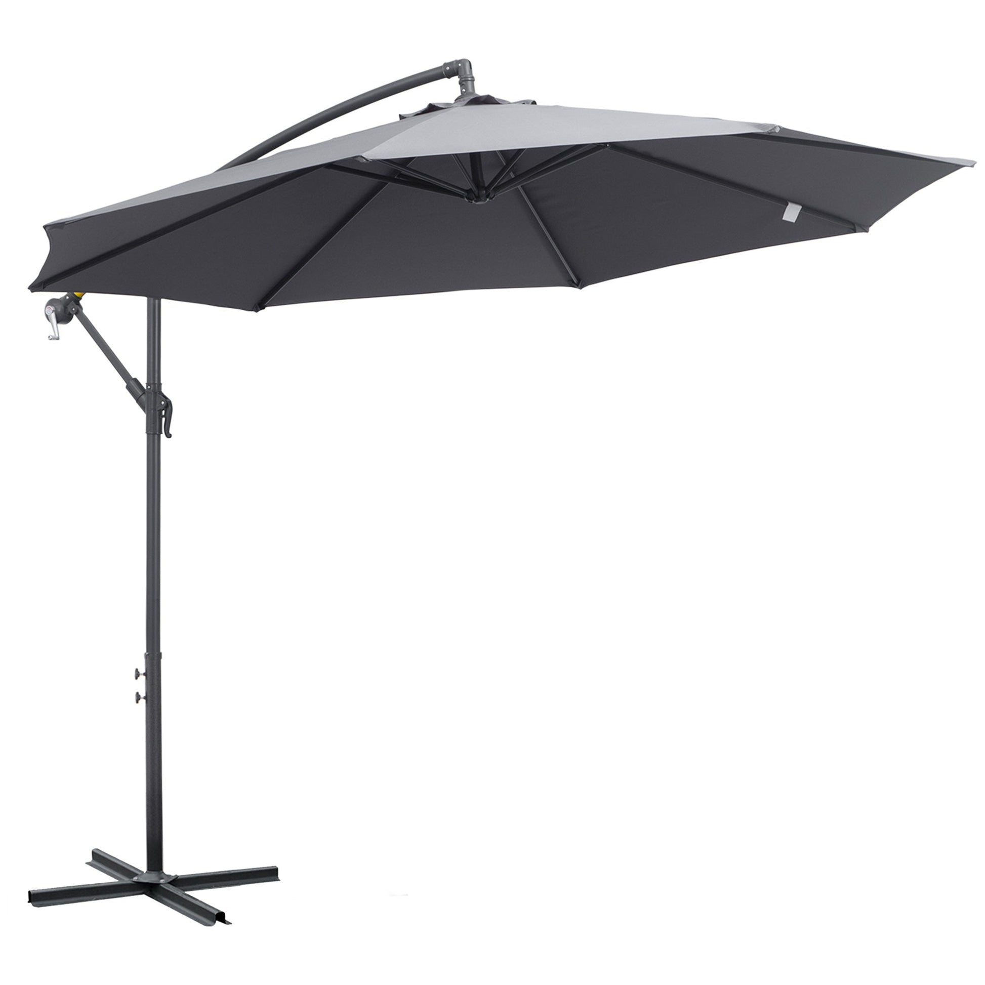10ft Offset Patio Umbrella with Base, Garden Hanging Parasol with Crank, Banana Cantilever Umbrella Sun Shade, Grey