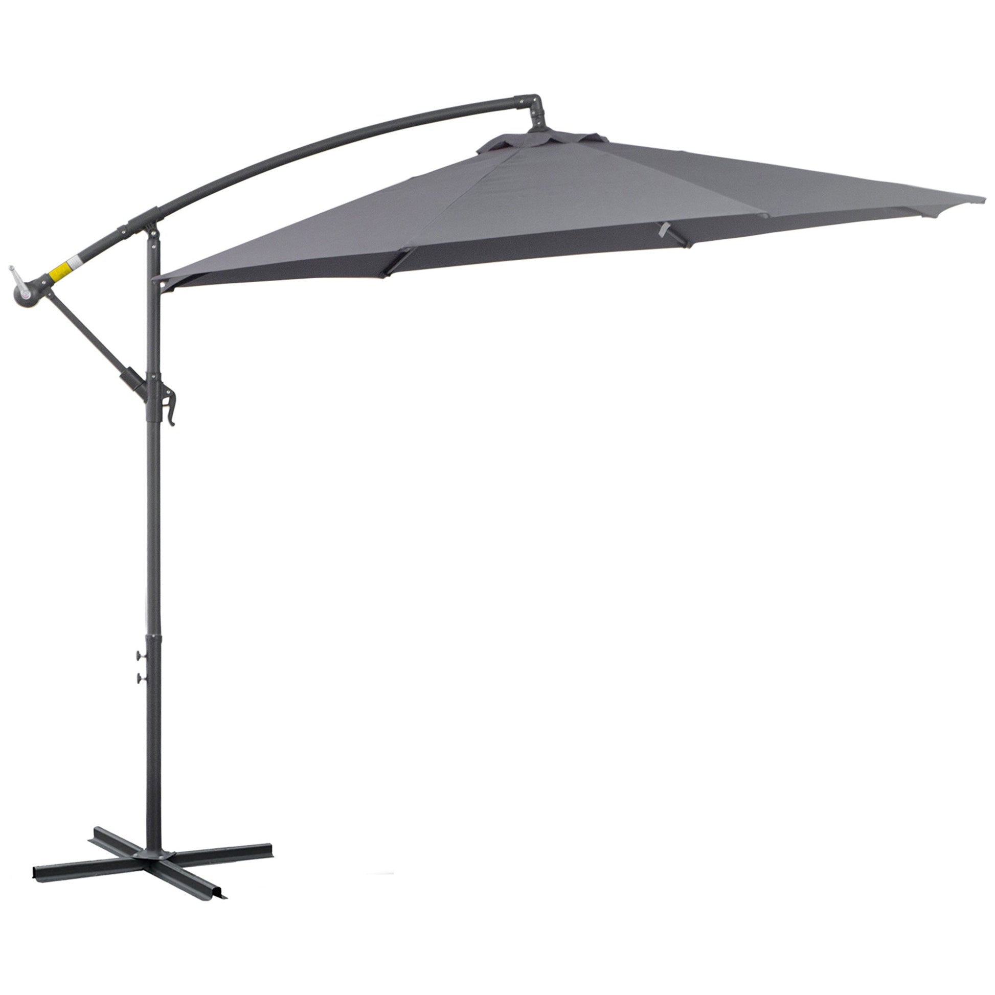 10ft Offset Patio Umbrella with Base, Garden Hanging Parasol with Crank, Banana Cantilever Umbrella Sun Shade, Grey