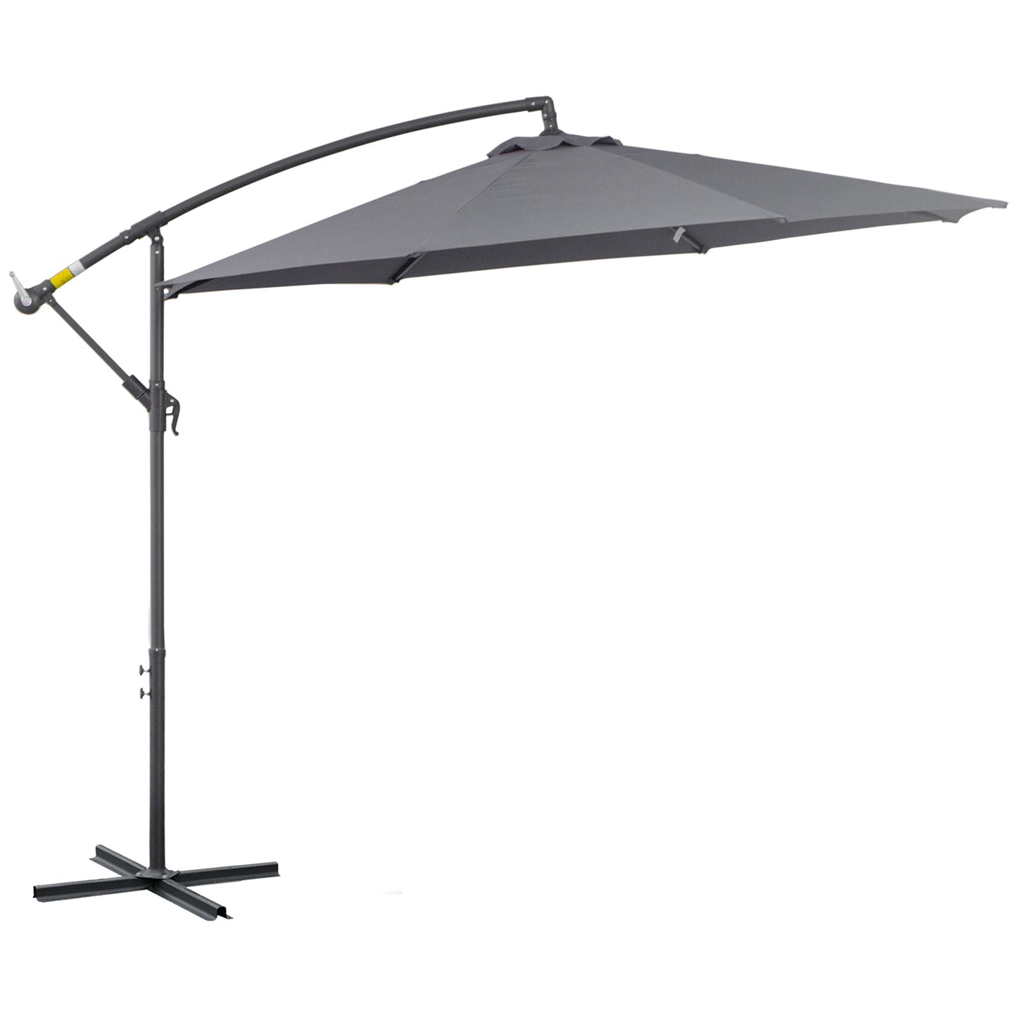 10ft Offset Patio Umbrella with Base, Garden Hanging Parasol with Crank, Banana Cantilever Umbrella Sun Shade, Grey