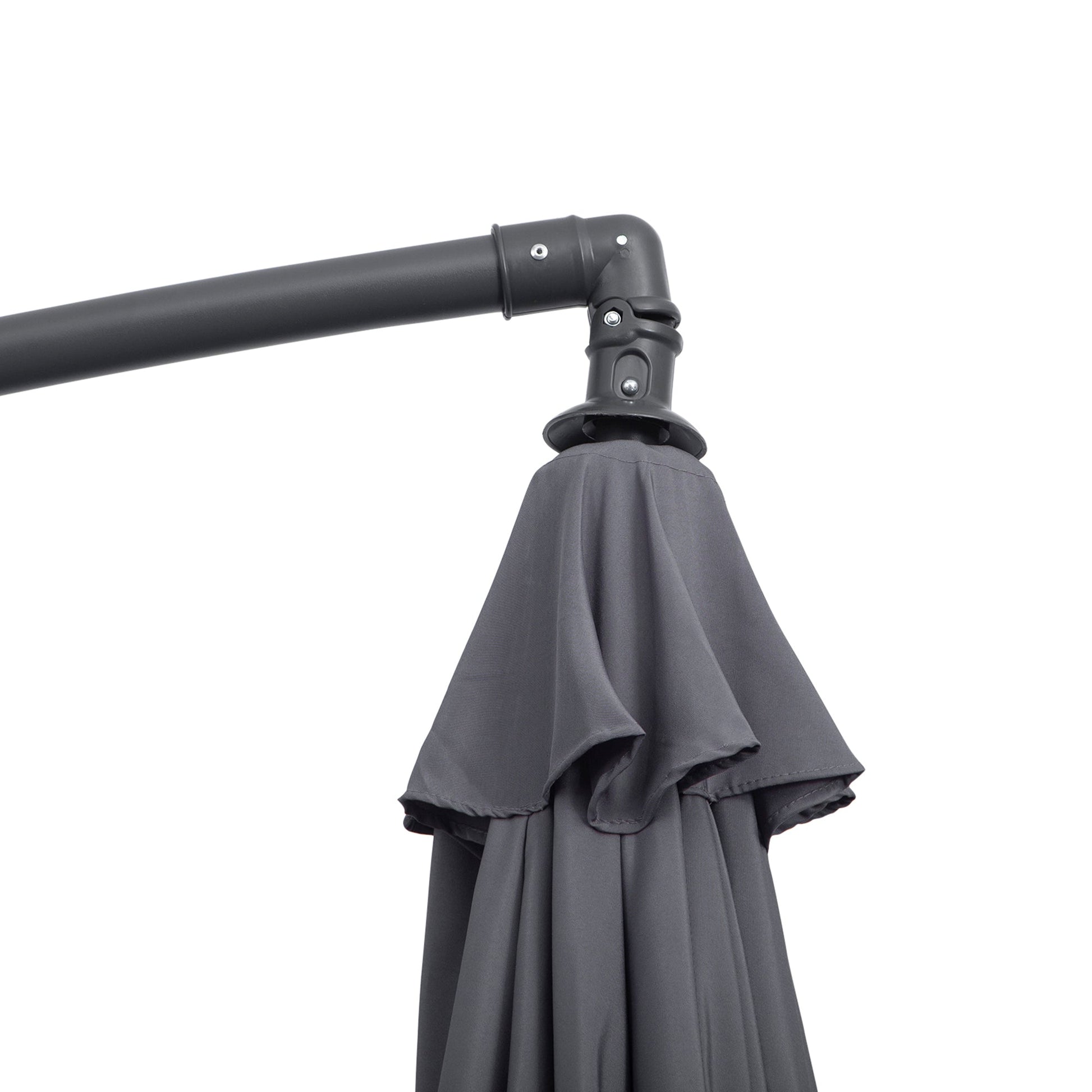 10ft Offset Patio Umbrella with Base, Garden Hanging Parasol with Crank, Banana Cantilever Umbrella Sun Shade, Grey