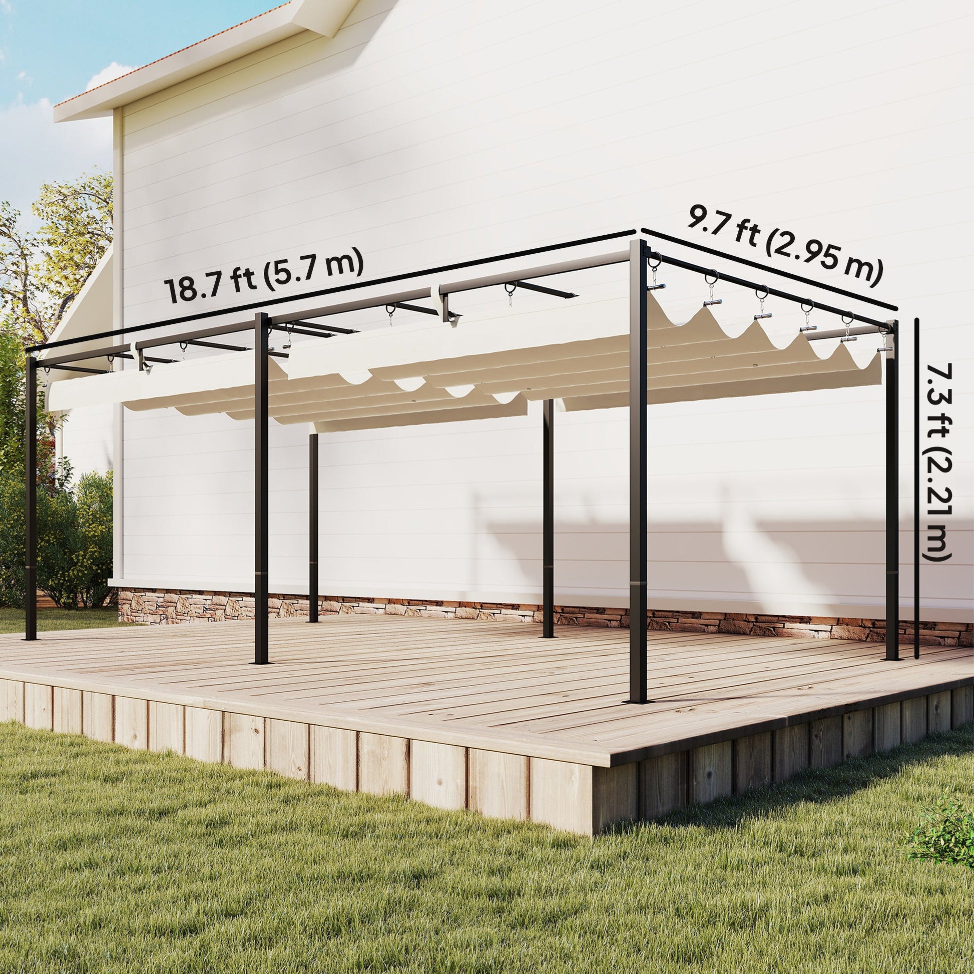 19' x 10' Pergola with Retractable Canopy, Patio Pergola with Sun Shade Shelter, UV50+ and Water-Repellent for Patio, Garden, Cream White