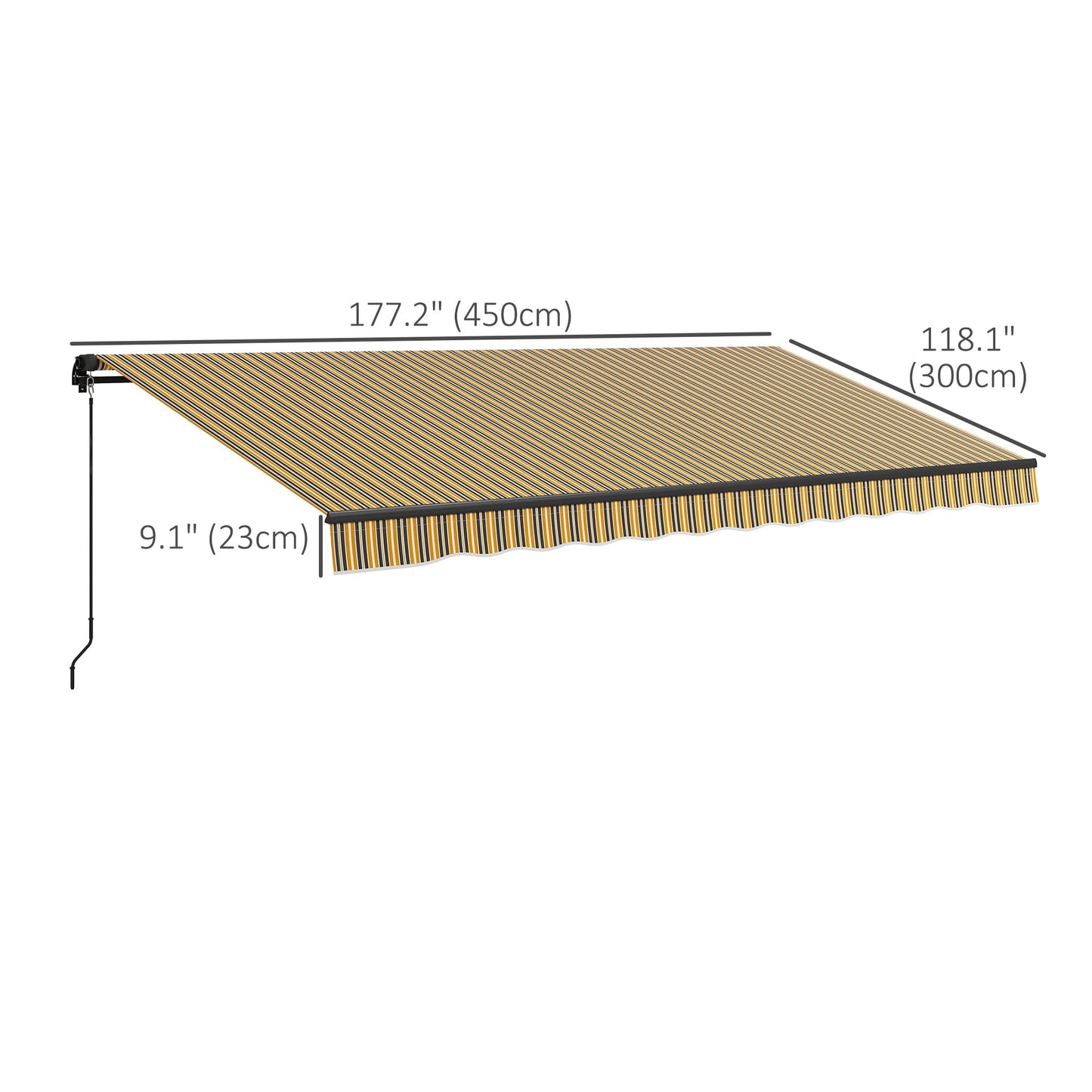  15' x 10' Retractable Awning, Patio Awning Sunshade Shelter with Manual Crank Handle, 280gsm UV Resistant Fabric and Aluminum Frame, for Balcony, Yard, Amber/Grey