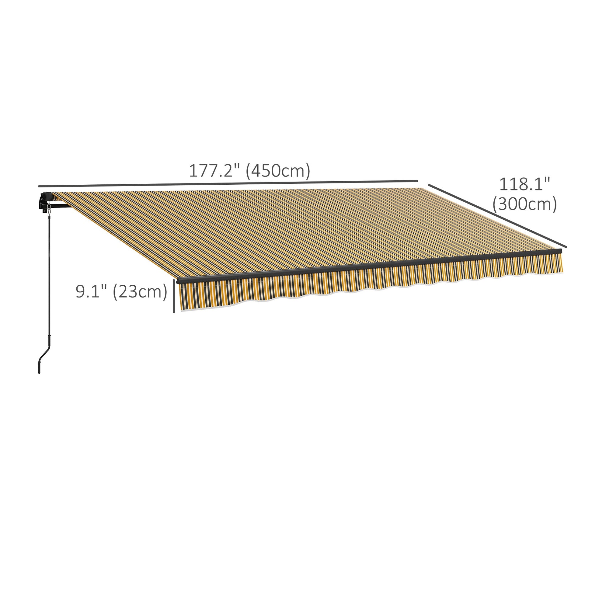  15' x 10' Retractable Awning, Patio Awning Sunshade Shelter with Manual Crank Handle, 280gsm UV Resistant Fabric and Aluminum Frame, for Balcony, Yard, Amber/Grey