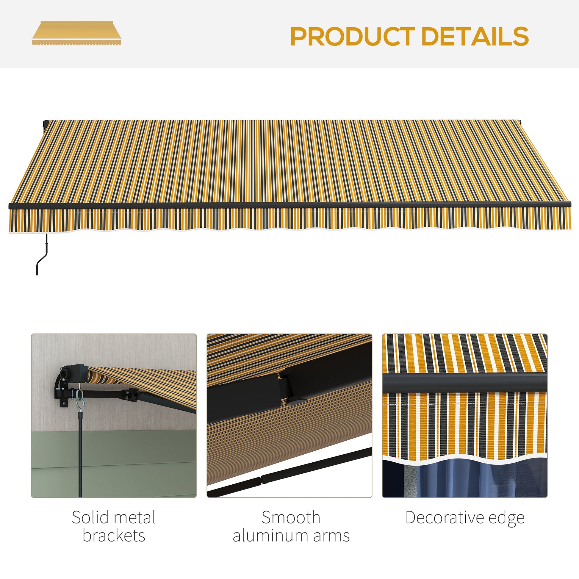  15' x 10' Retractable Awning, Patio Awning Sunshade Shelter with Manual Crank Handle, 280gsm UV Resistant Fabric and Aluminum Frame, for Balcony, Yard, Amber/Grey