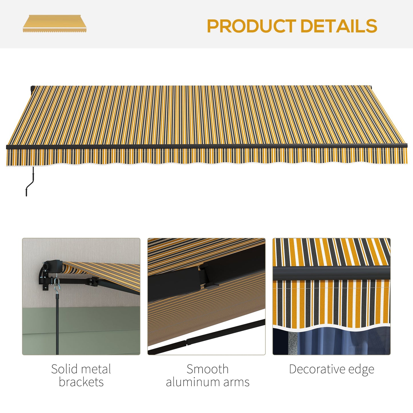  15' x 10' Retractable Awning, Patio Awning Sunshade Shelter with Manual Crank Handle, 280gsm UV Resistant Fabric and Aluminum Frame, for Balcony, Yard, Amber/Grey