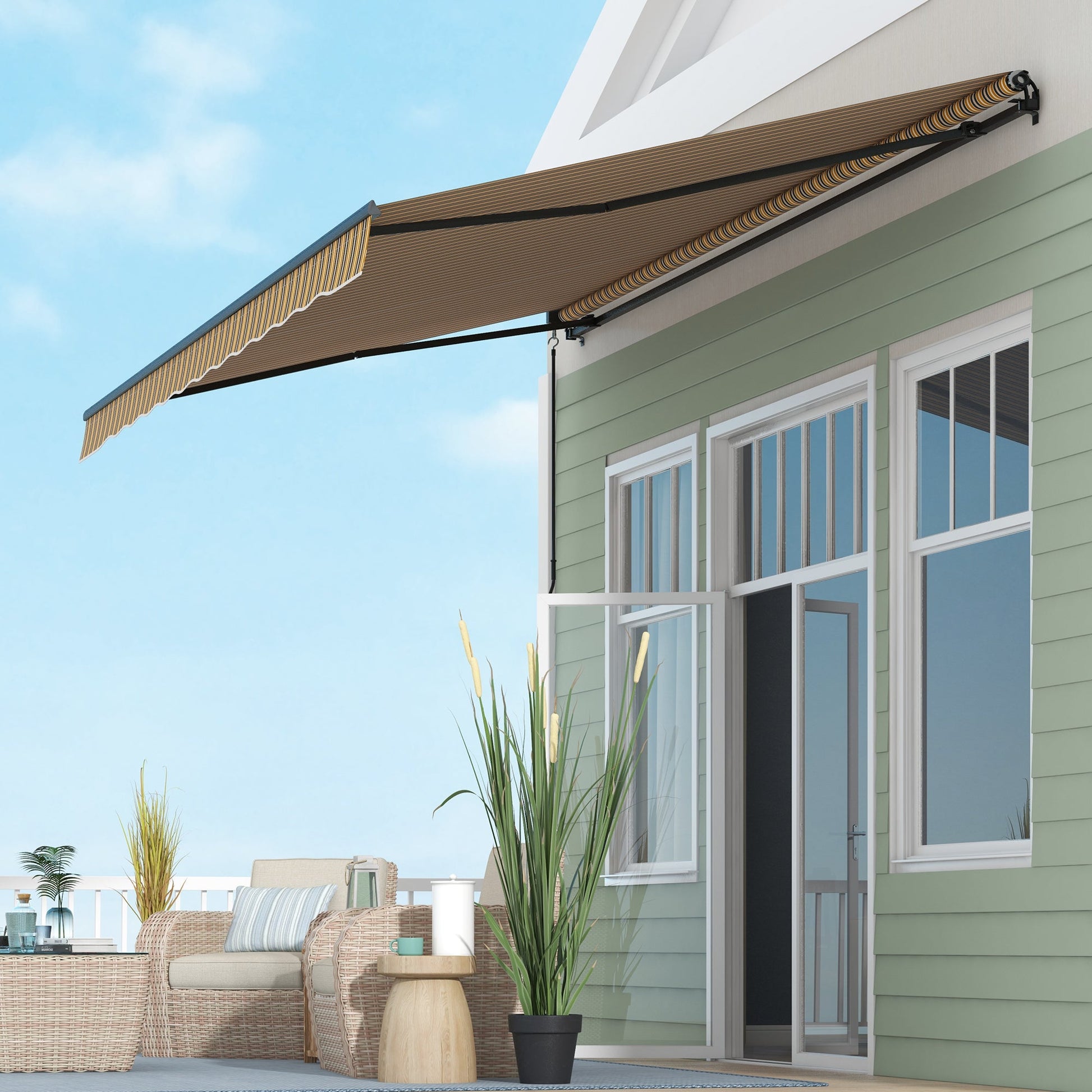  15' x 10' Retractable Awning, Patio Awning Sunshade Shelter with Manual Crank Handle, 280gsm UV Resistant Fabric and Aluminum Frame, for Balcony, Yard, Amber/Grey