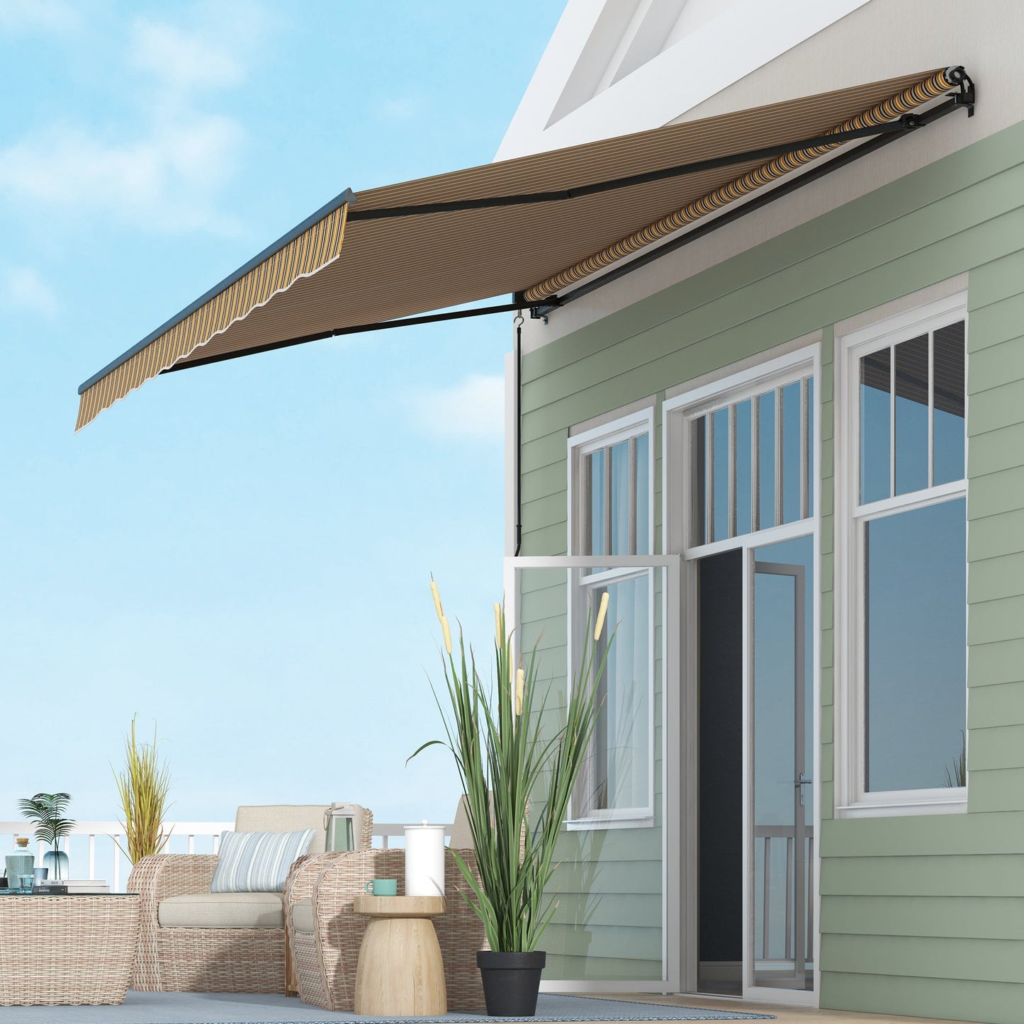  15' x 10' Retractable Awning, Patio Awning Sunshade Shelter with Manual Crank Handle, 280gsm UV Resistant Fabric and Aluminum Frame, for Balcony, Yard, Amber/Grey