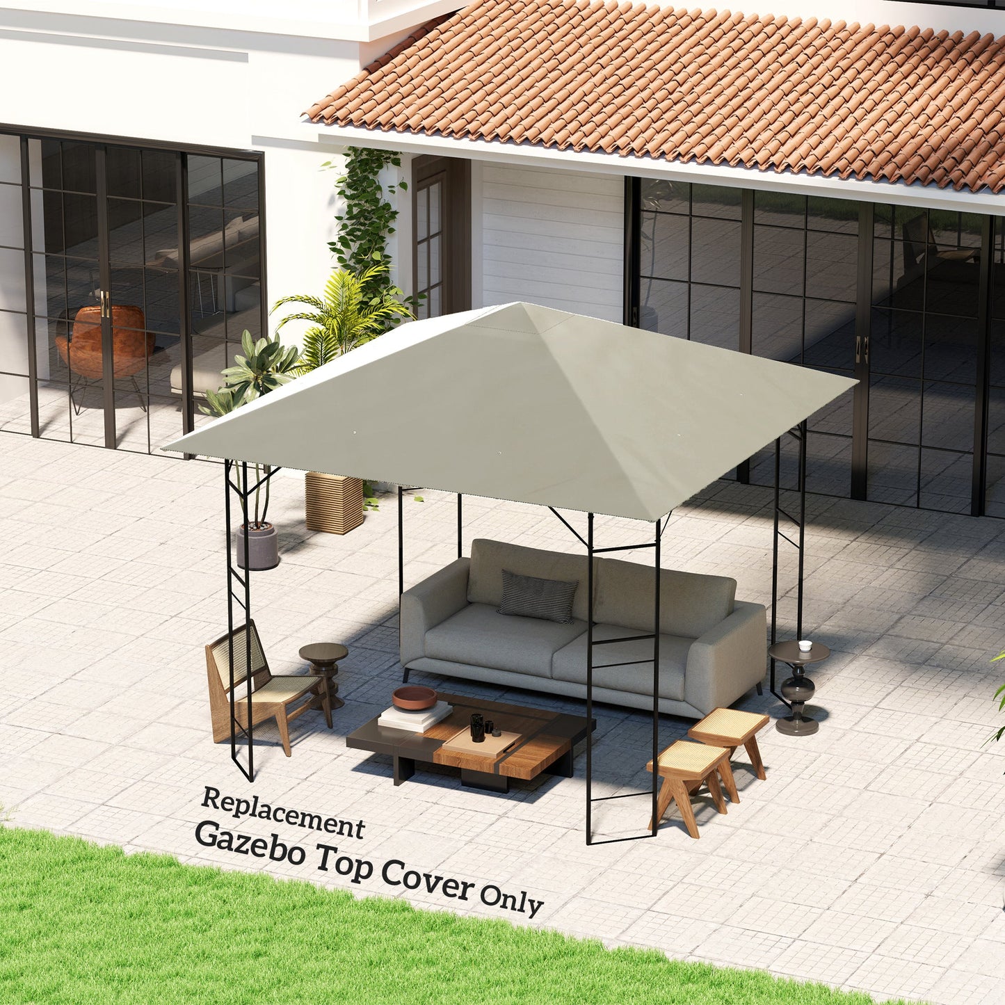 10' x 10' Gazebo Replacement Canopy Cover, Outdoor Gazebo Roof Replacement with Drain Holes, Water Resistant Plastic Coating, 370g/㎡, UPF30+, TOP COVER ONLY, Grey