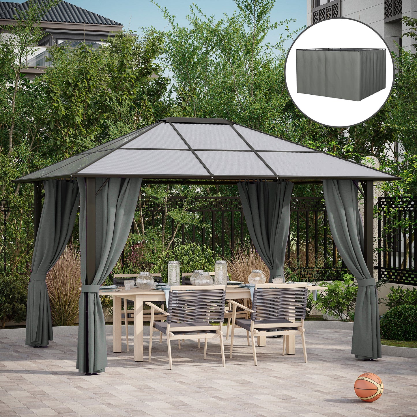 10' x 12' Universal Gazebo Sidewall Set with 4 Panels, Hooks/C-Rings Included for Pergolas & Cabanas, Dark Grey