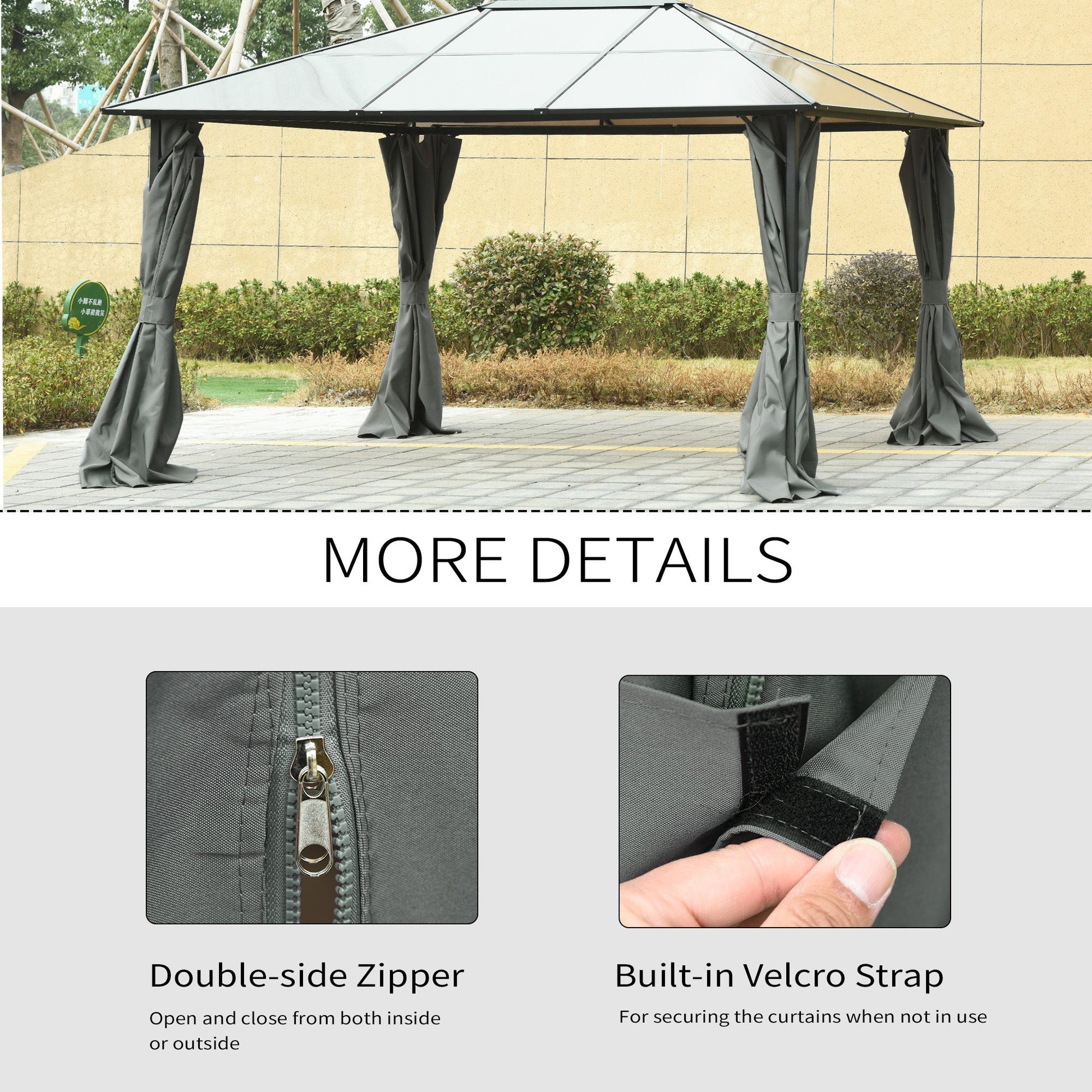 10' x 12' Universal Gazebo Sidewall Set with 4 Panels, Hooks/C-Rings Included for Pergolas & Cabanas, Dark Grey