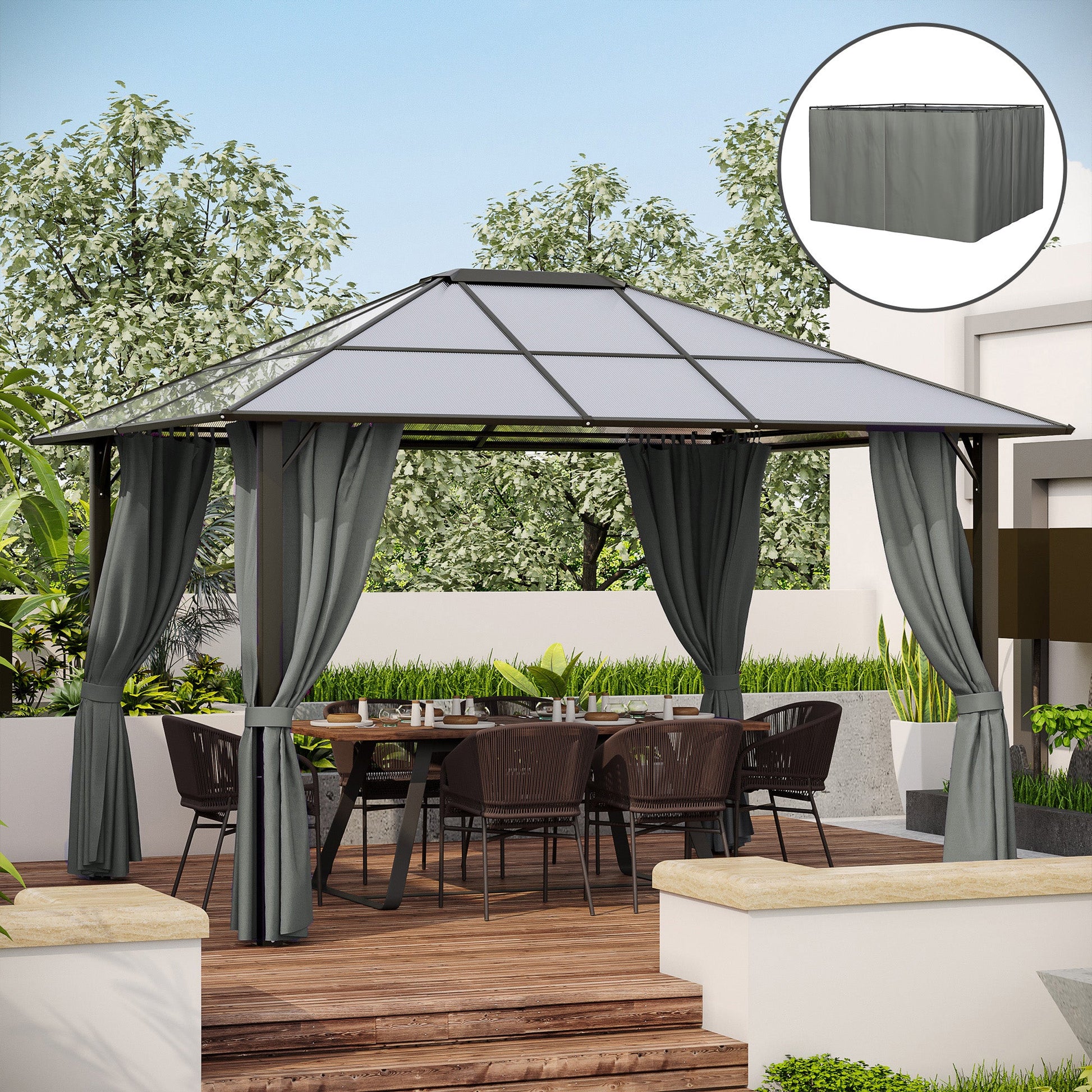 10' x 12' Universal Gazebo Sidewall Set with 4 Panels, Hooks/C-Rings Included for Pergolas & Cabanas, Dark Grey