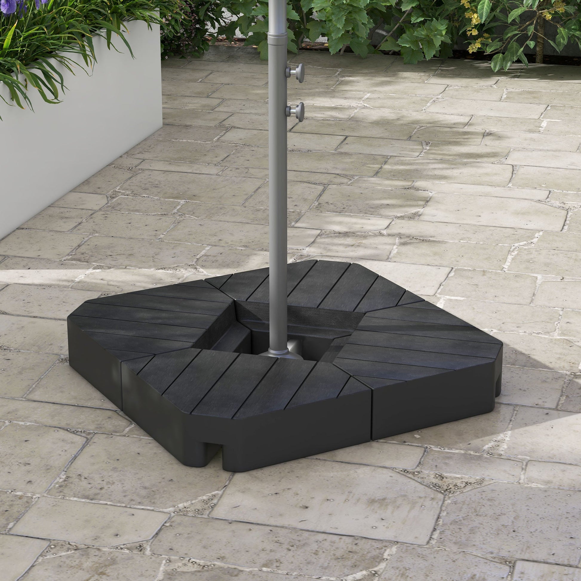 4 Piece Patio Cantilever Umbrella Base Weight Set, Outdoor Offset Umbrella Weights for Umbrella Stand, 132 lb. Capacity Water or 176 lb. Capacity Sand, Black