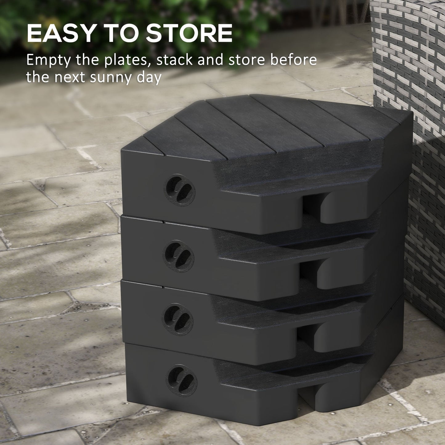 4 Piece Patio Cantilever Umbrella Base Weight Set, Outdoor Offset Umbrella Weights for Umbrella Stand, 132 lb. Capacity Water or 176 lb. Capacity Sand, Black