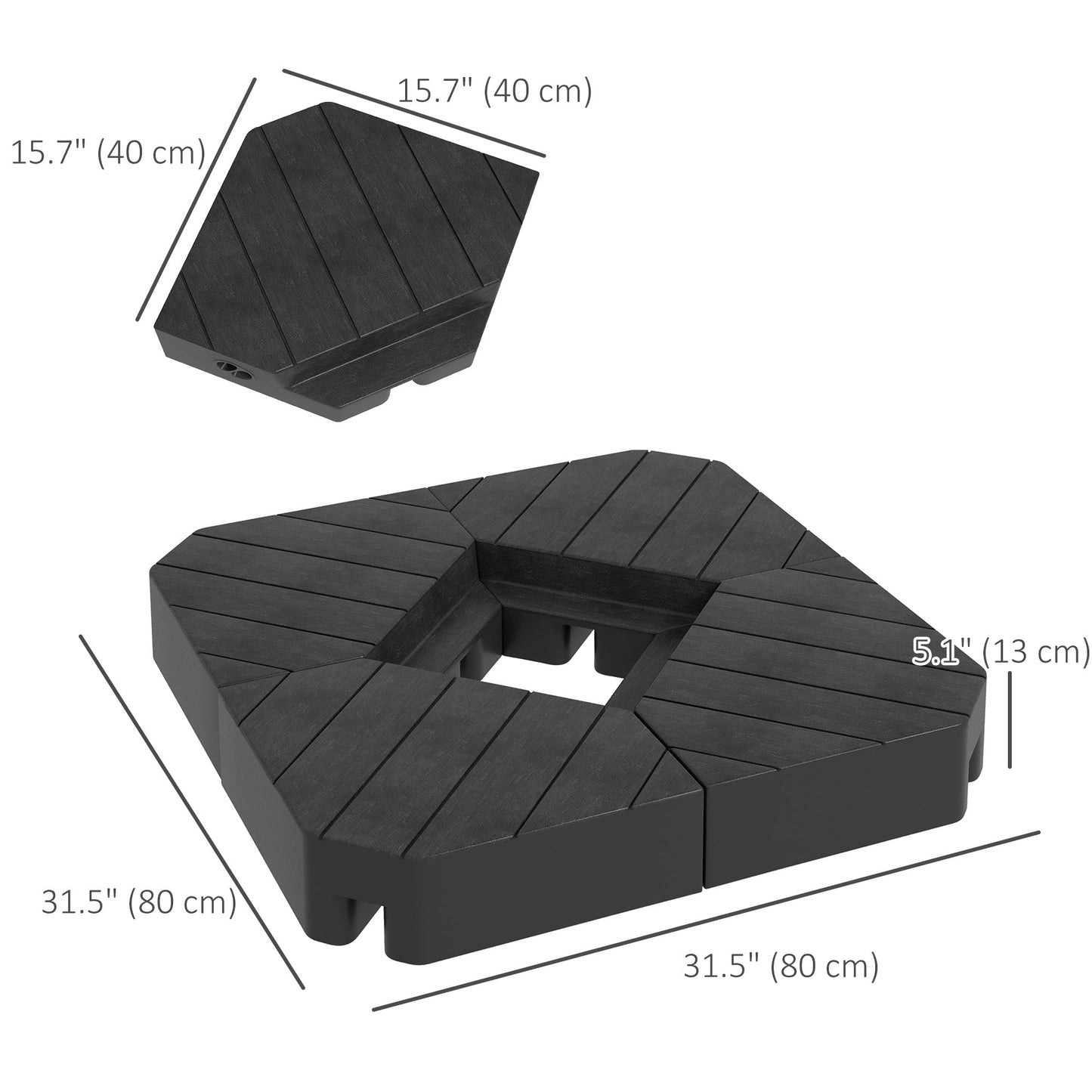 4 Piece Patio Cantilever Umbrella Base Weight Set, Outdoor Offset Umbrella Weights for Umbrella Stand, 132 lb. Capacity Water or 176 lb. Capacity Sand, Black