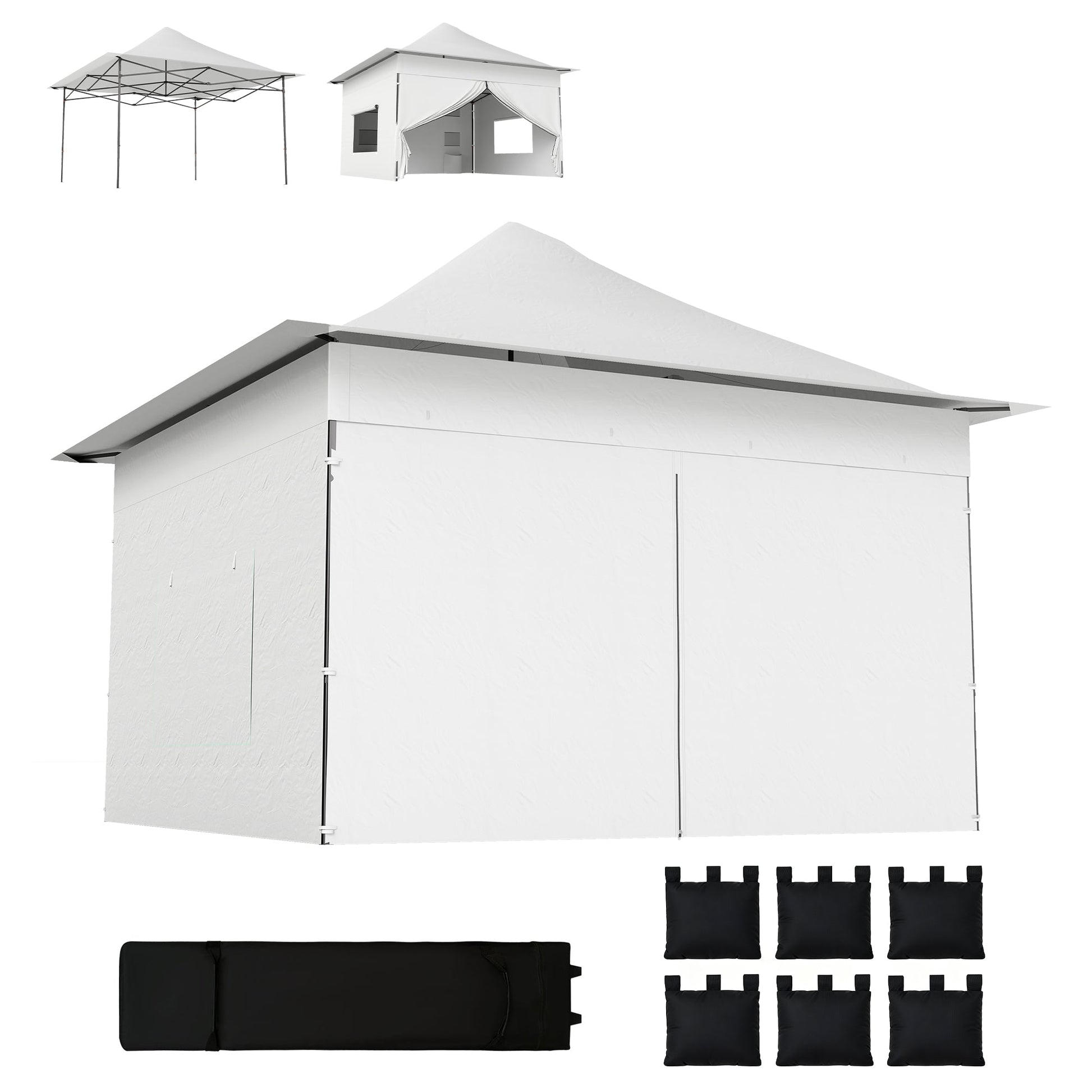 12 x 12 ft Pop Up Canopy Tent with Peak Top, UPF 50+ 420D Fabric, Outdoor Instant Portable Canopy Shelter with Sidewalls, Side Pockets, Wheeled Carry Bag, Sandbags, Silver