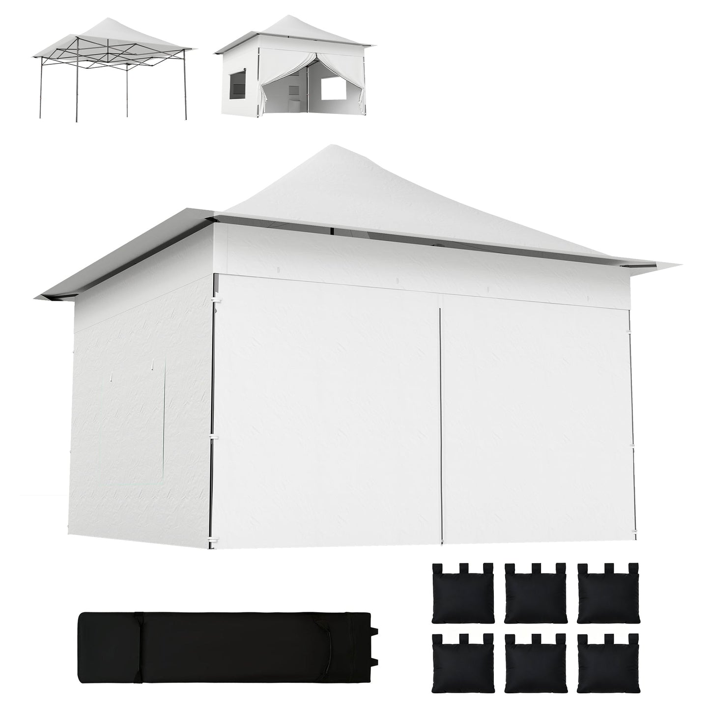 12 x 12 ft Pop Up Canopy Tent with Peak Top, UPF 50+ 420D Fabric, Outdoor Instant Portable Canopy Shelter with Sidewalls, Side Pockets, Wheeled Carry Bag, Sandbags, Silver