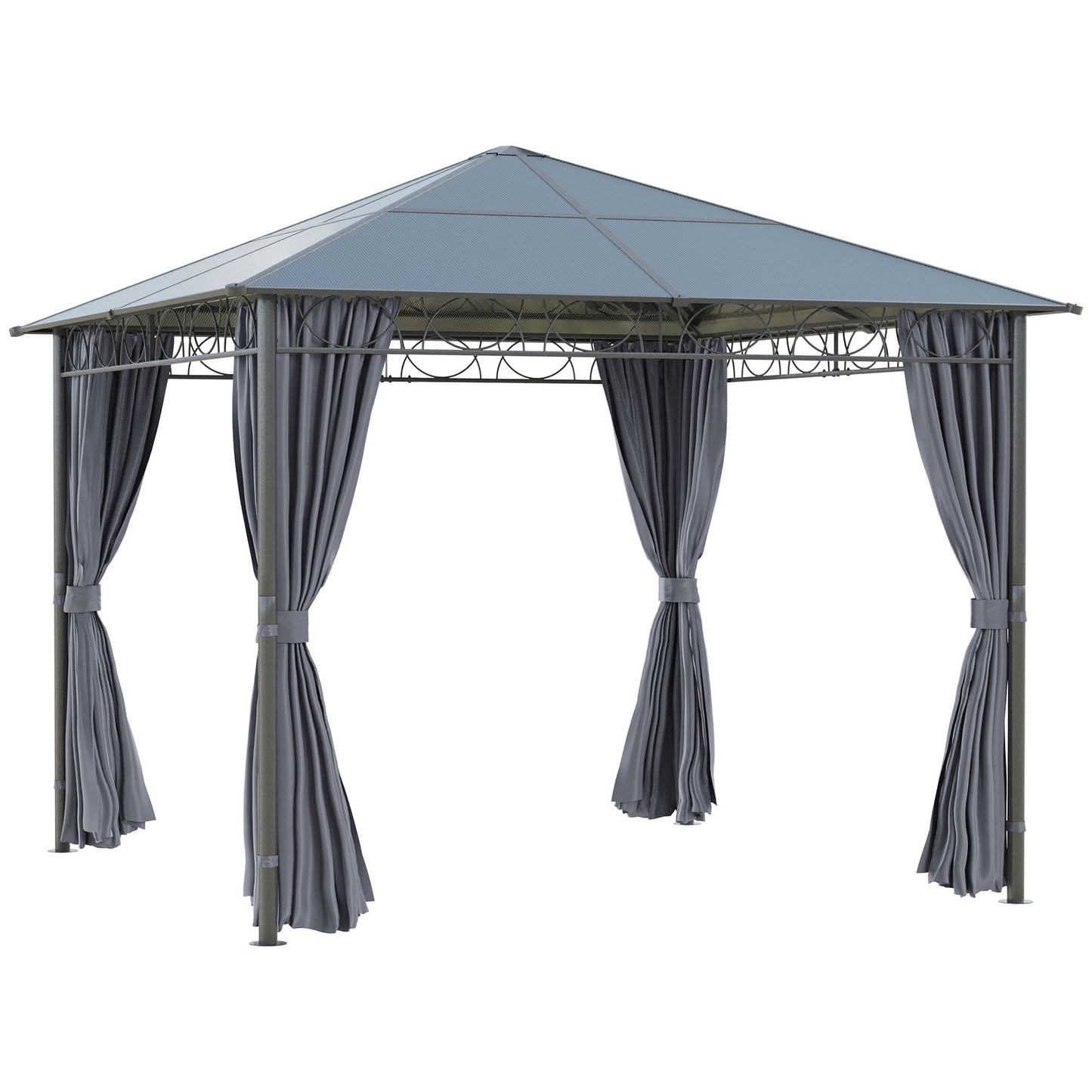 10' x 10' Polycarbonate Hardtop Gazebo Canopy, Outdoor Patio Gazebo with Aluminum Frame & Curtains, Dark Grey
