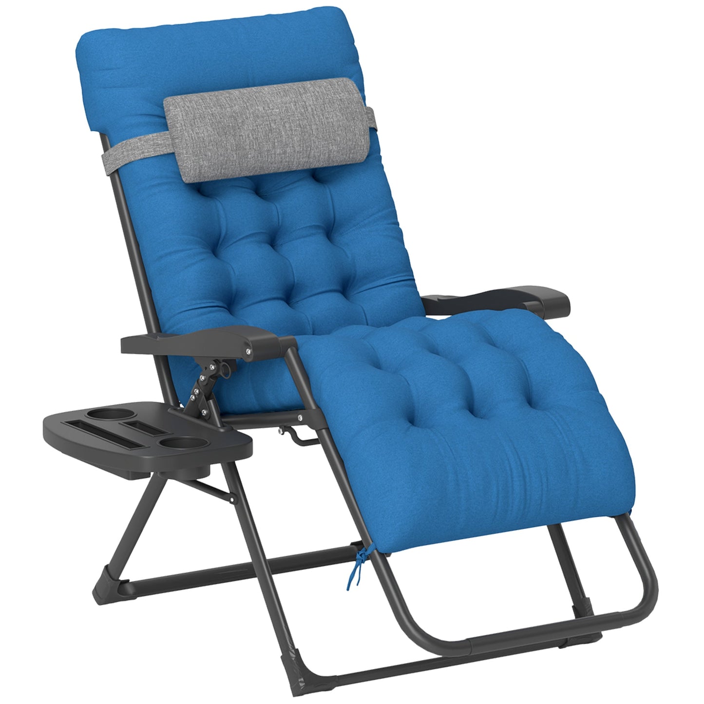Padded Zero Gravity Chair, Folding Recliner Chair, Patio Lounger with Cup Holder, Headrest, Adjustable Backrest, Removable Cushion for Outdoor, Patio, Deck, Navy Blue