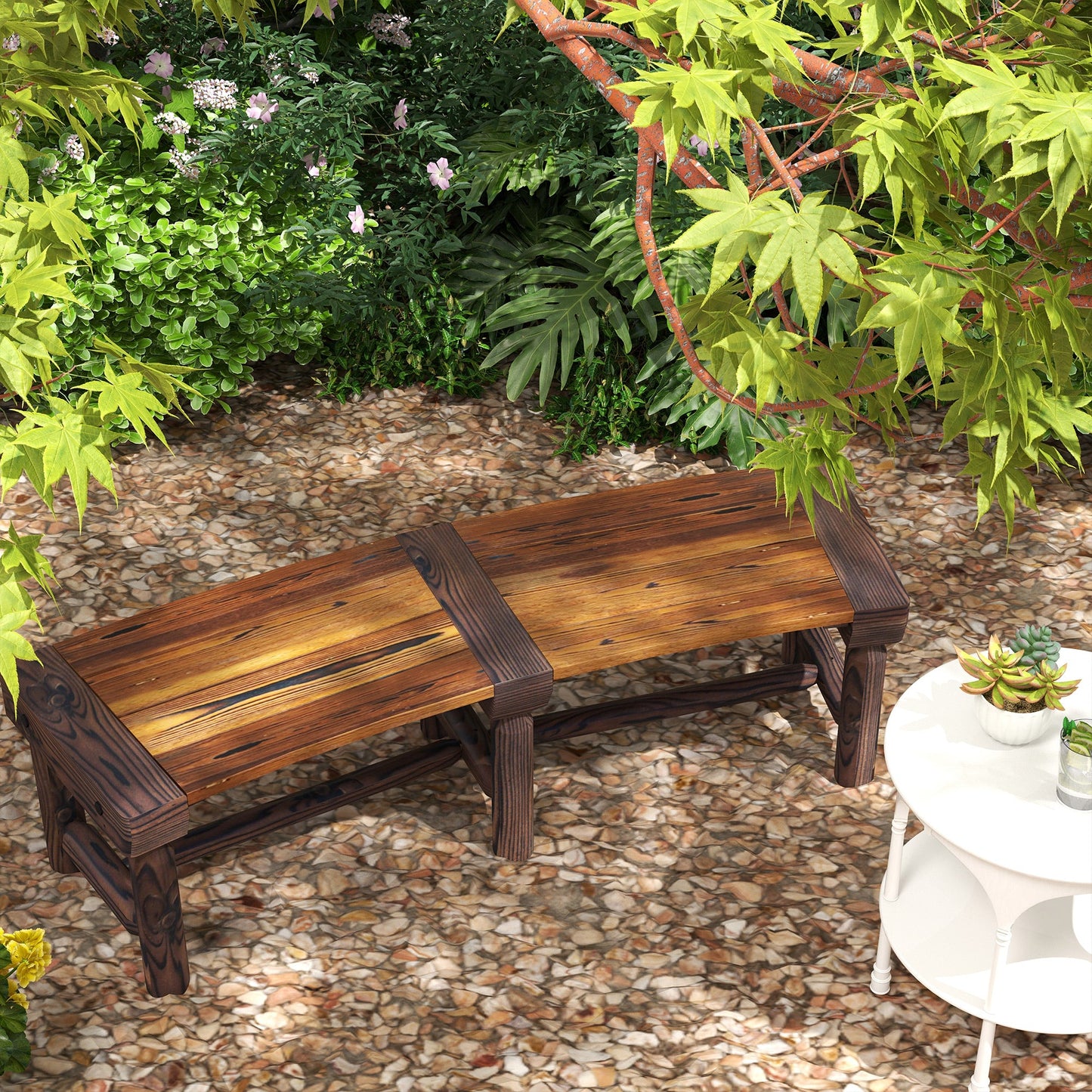 Wooden Outdoor Bench, Semicircular Round Patio Loveseat, Wrap Around Tree Bench with Slatted Seat for Yard, Garden, Deck, Lawn, Brown