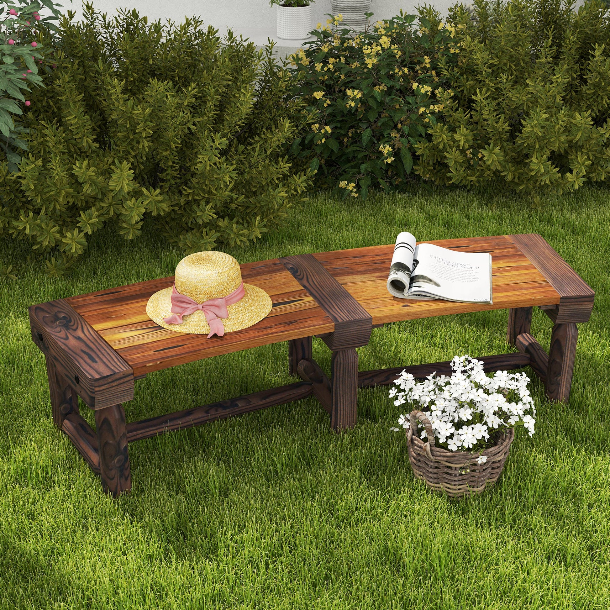 Wooden Outdoor Bench, Semicircular Round Patio Loveseat, Wrap Around Tree Bench with Slatted Seat for Yard, Garden, Deck, Lawn, Brown