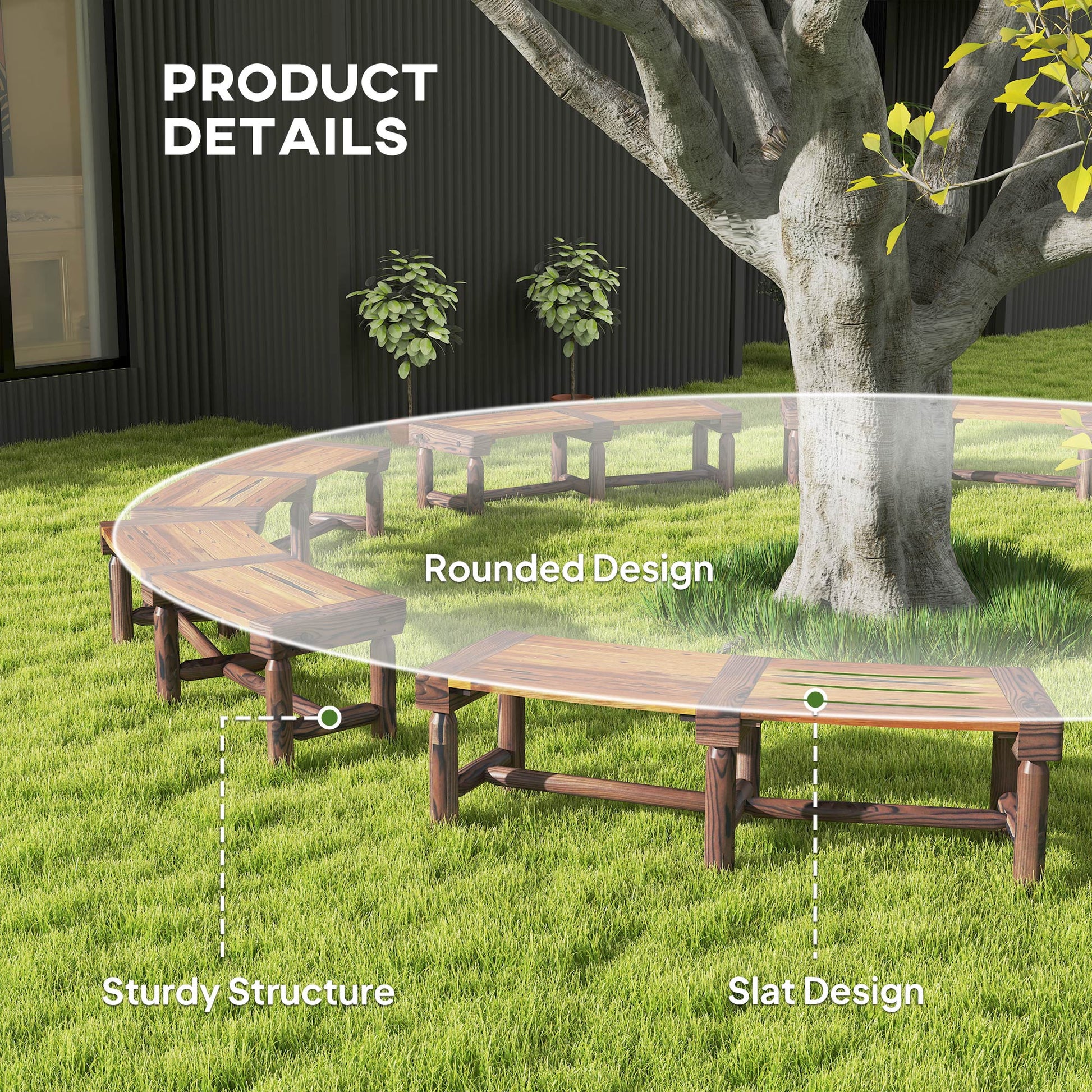 Wooden Outdoor Bench, Semicircular Round Patio Loveseat, Wrap Around Tree Bench with Slatted Seat for Yard, Garden, Deck, Lawn, Brown