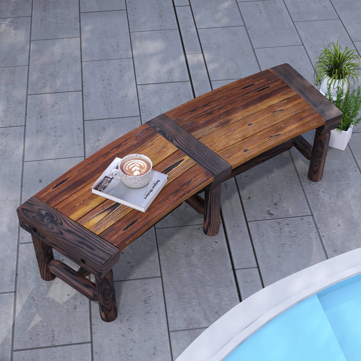 Wooden Outdoor Bench, Semicircular Round Patio Loveseat, Wrap Around Tree Bench with Slatted Seat for Yard, Garden, Deck, Lawn, Brown