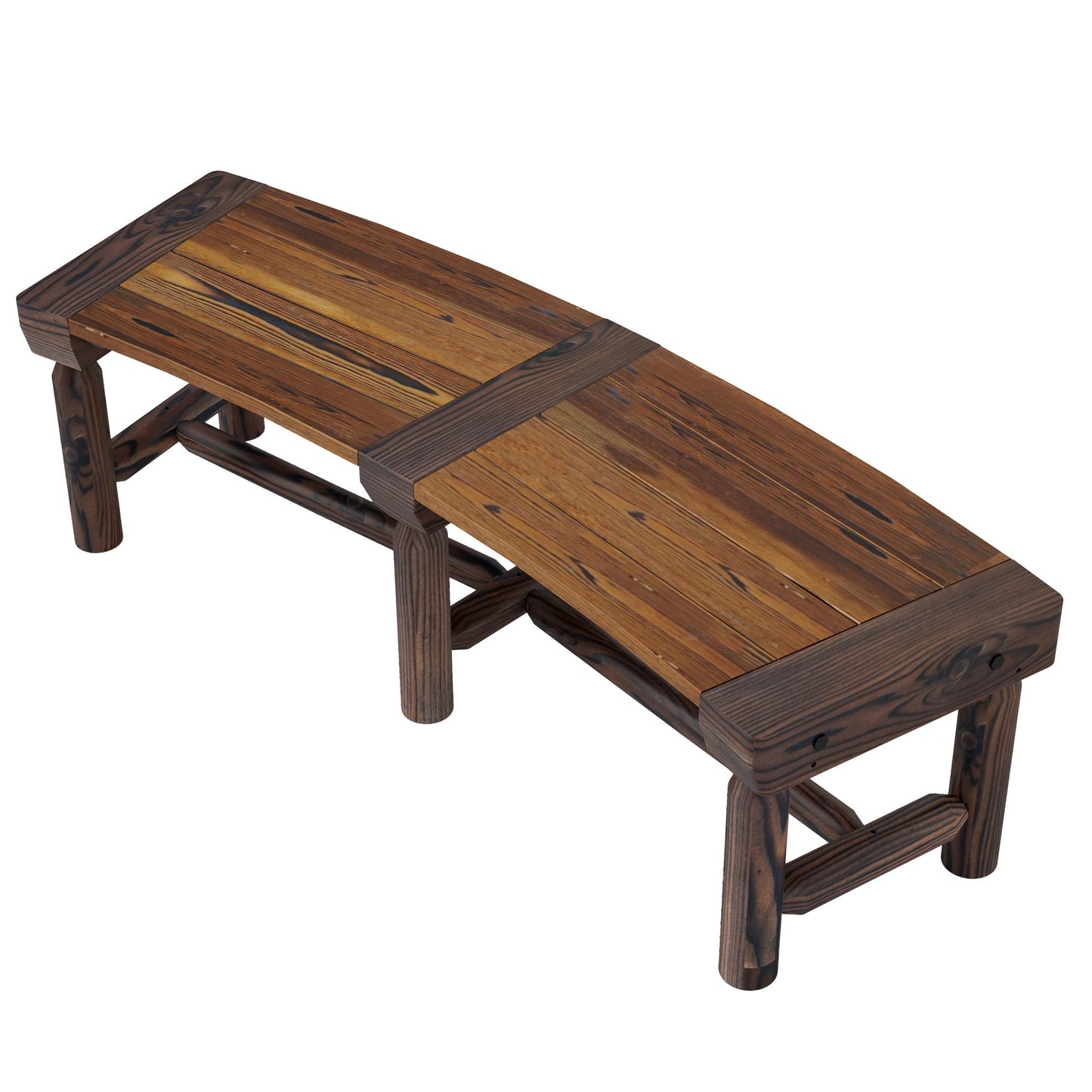 Wooden Outdoor Bench, Semicircular Round Patio Loveseat, Wrap Around Tree Bench with Slatted Seat for Yard, Garden, Deck, Lawn, Brown