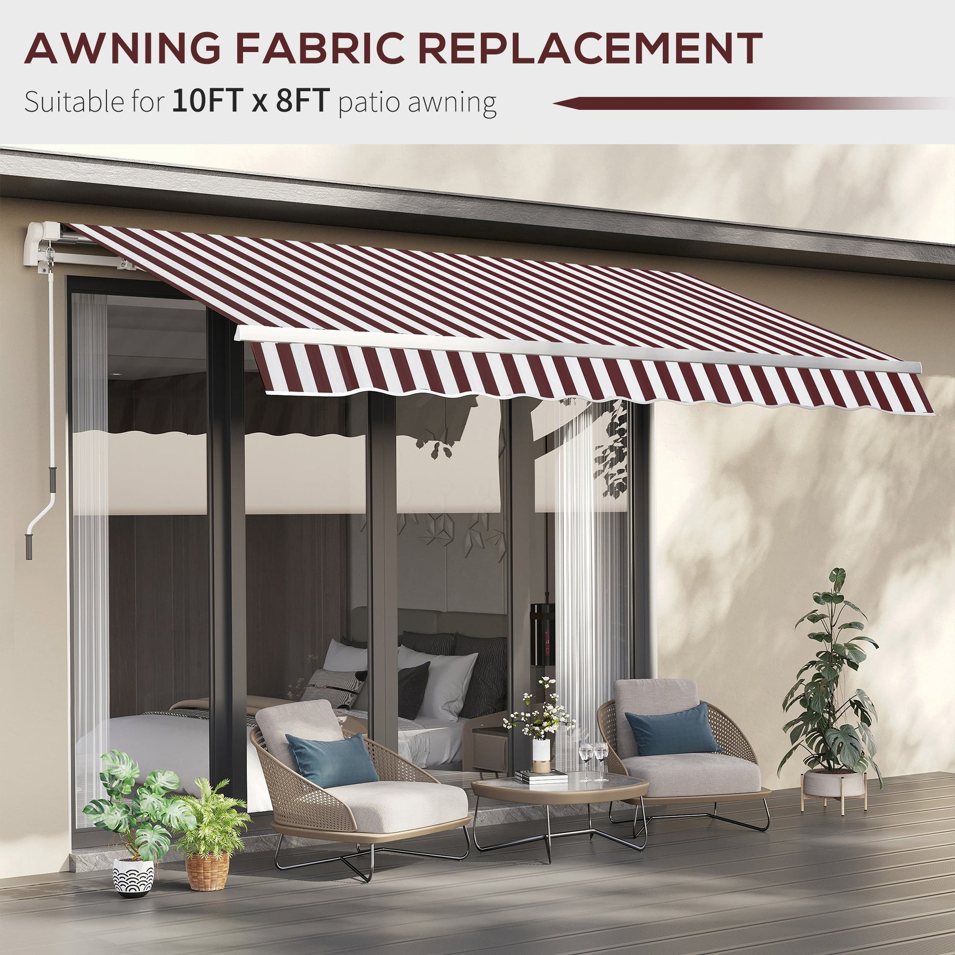 9' x 8' Retractable Awning Fabric Replacement Outdoor Sunshade Canopy Awning Cover, UV Protection, Red and White