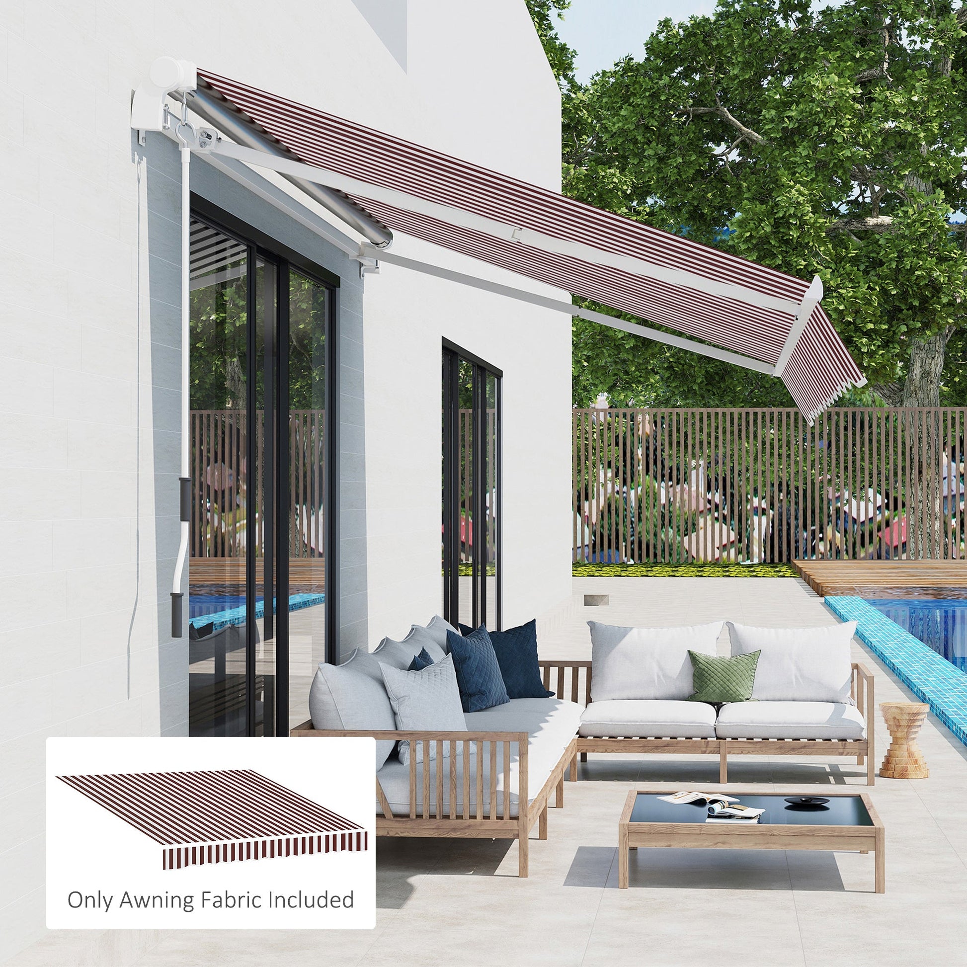 9' x 8' Retractable Awning Fabric Replacement Outdoor Sunshade Canopy Awning Cover, UV Protection, Red and White