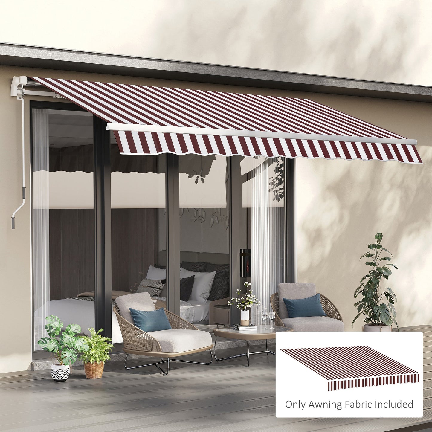 9' x 8' Retractable Awning Fabric Replacement Outdoor Sunshade Canopy Awning Cover, UV Protection, Red and White