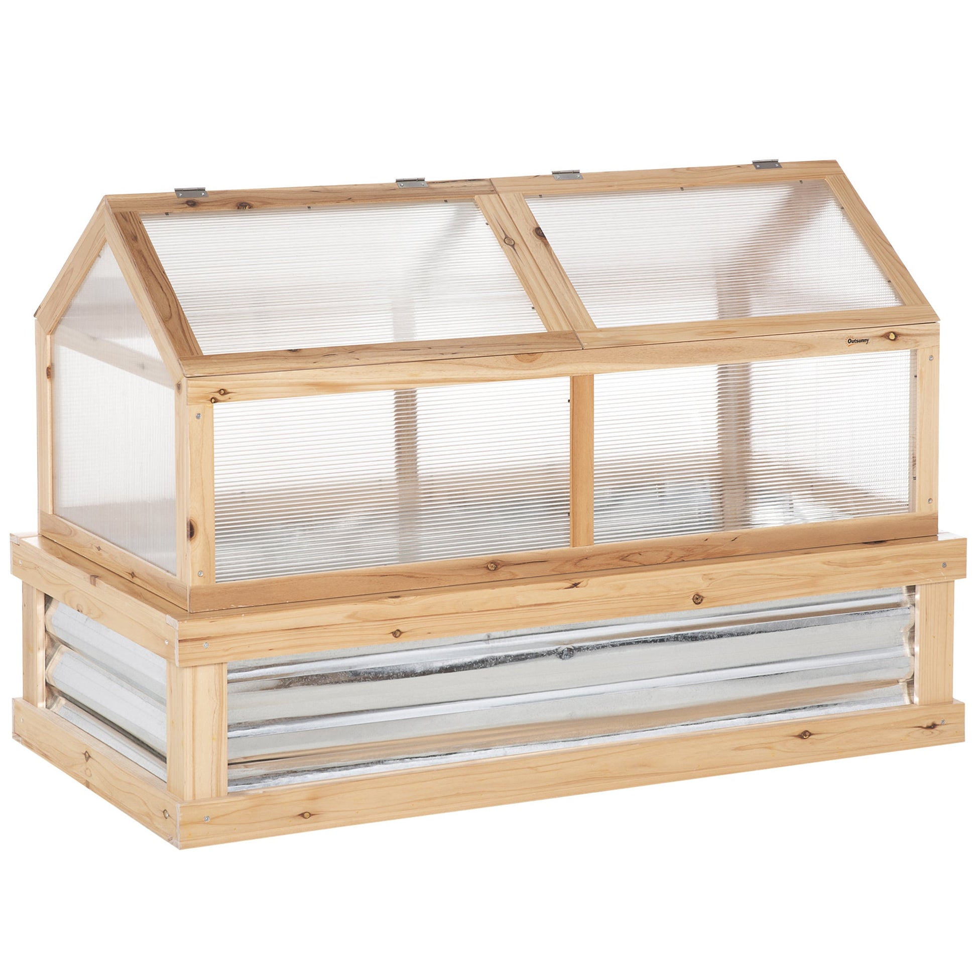 Wooden Cold Frame, Raised Garden Bed with Polycarbonate Greenhouse, Flower Planter Protection, 48" x 24" x 32", Natural