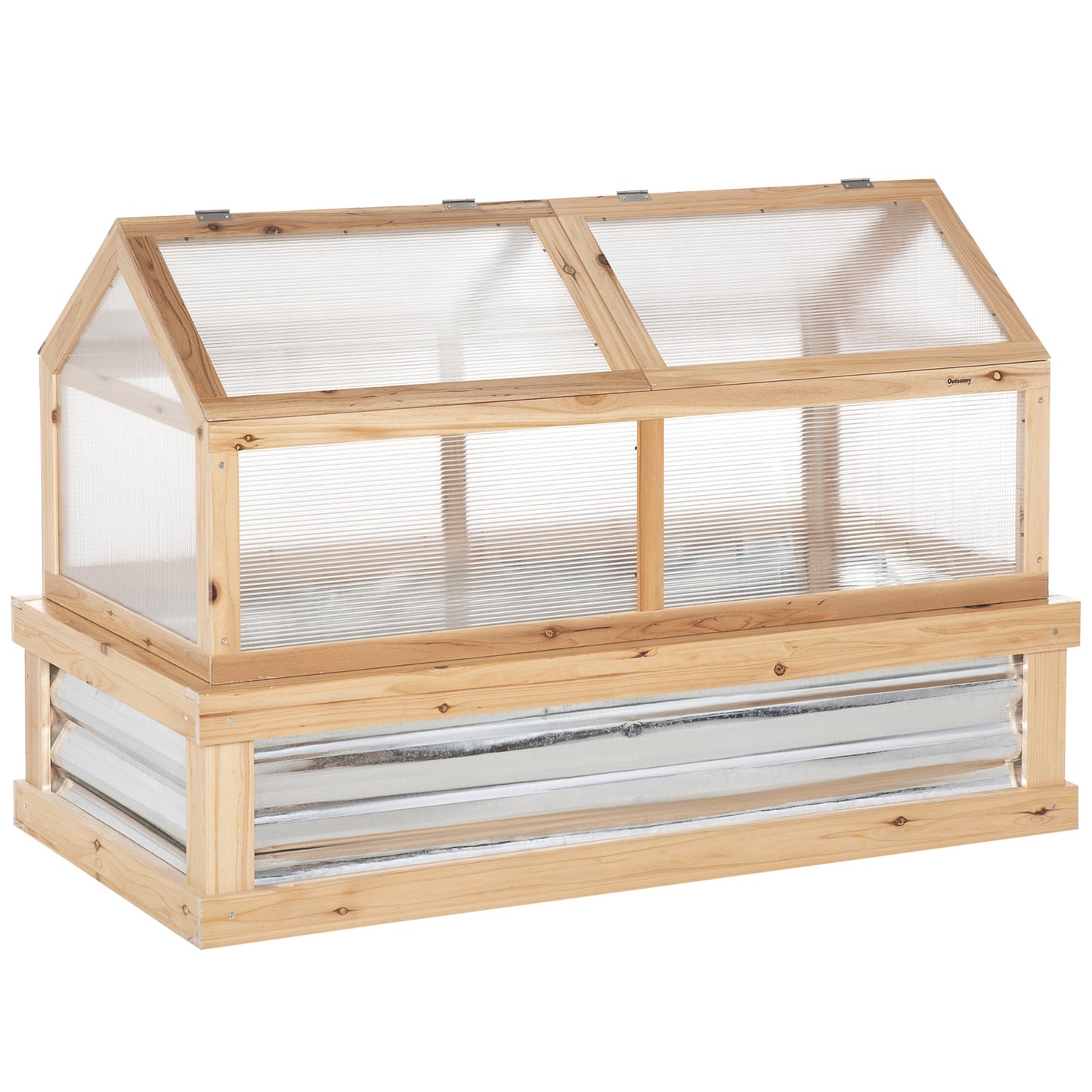 Wooden Cold Frame, Raised Garden Bed with Polycarbonate Greenhouse, Flower Planter Protection, 48" x 24" x 32", Natural