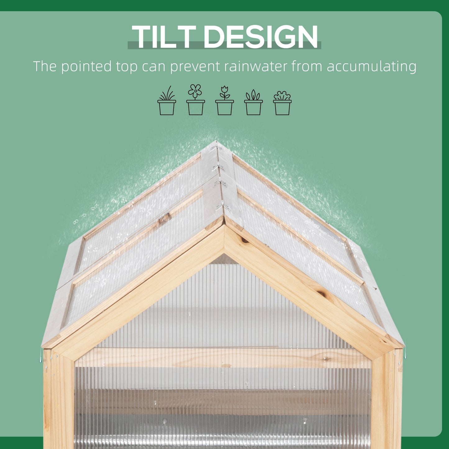Wooden Cold Frame, Raised Garden Bed with Polycarbonate Greenhouse, Flower Planter Protection, 48" x 24" x 32", Natural