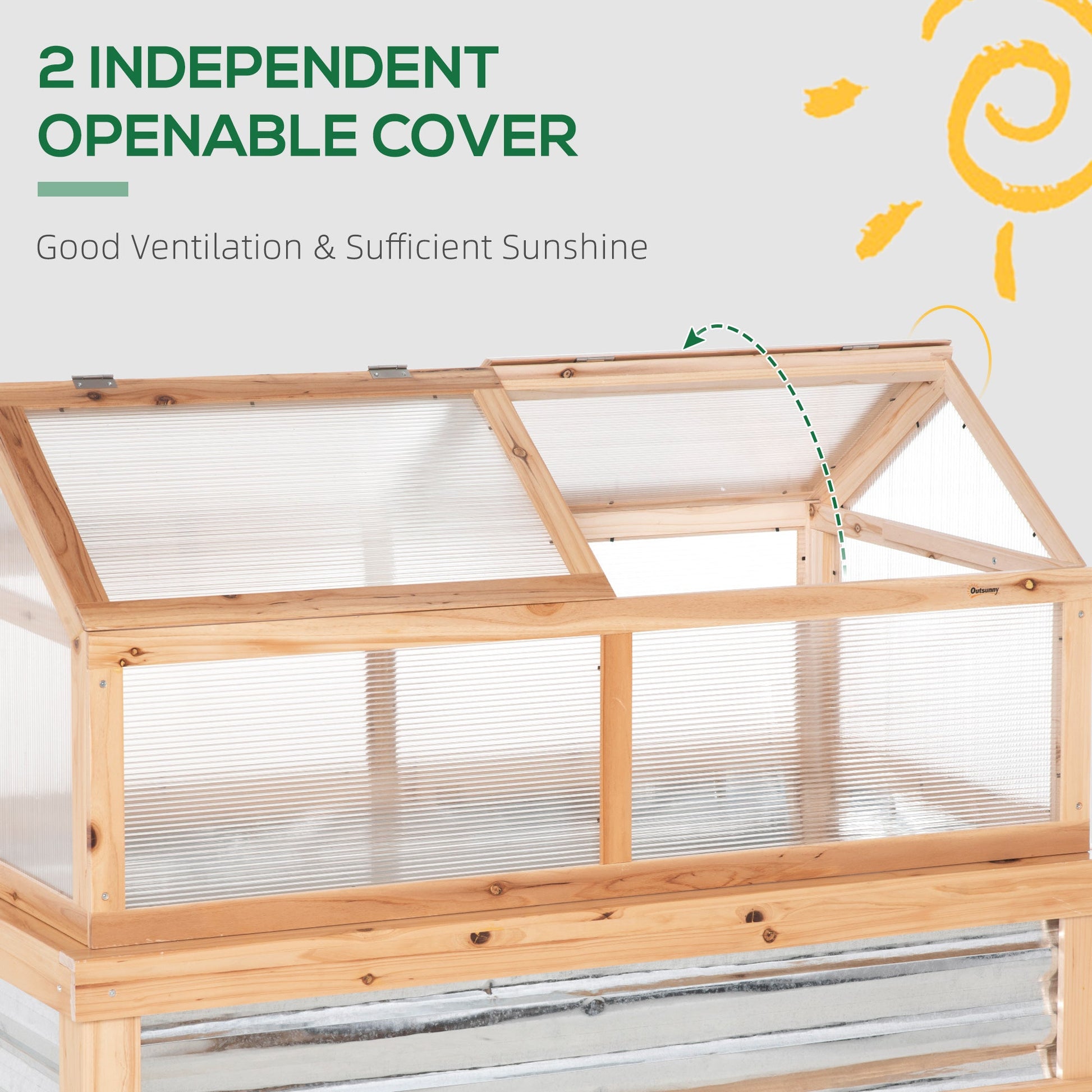 Wooden Cold Frame, Raised Garden Bed with Polycarbonate Greenhouse, Flower Planter Protection, 48" x 24" x 32", Natural