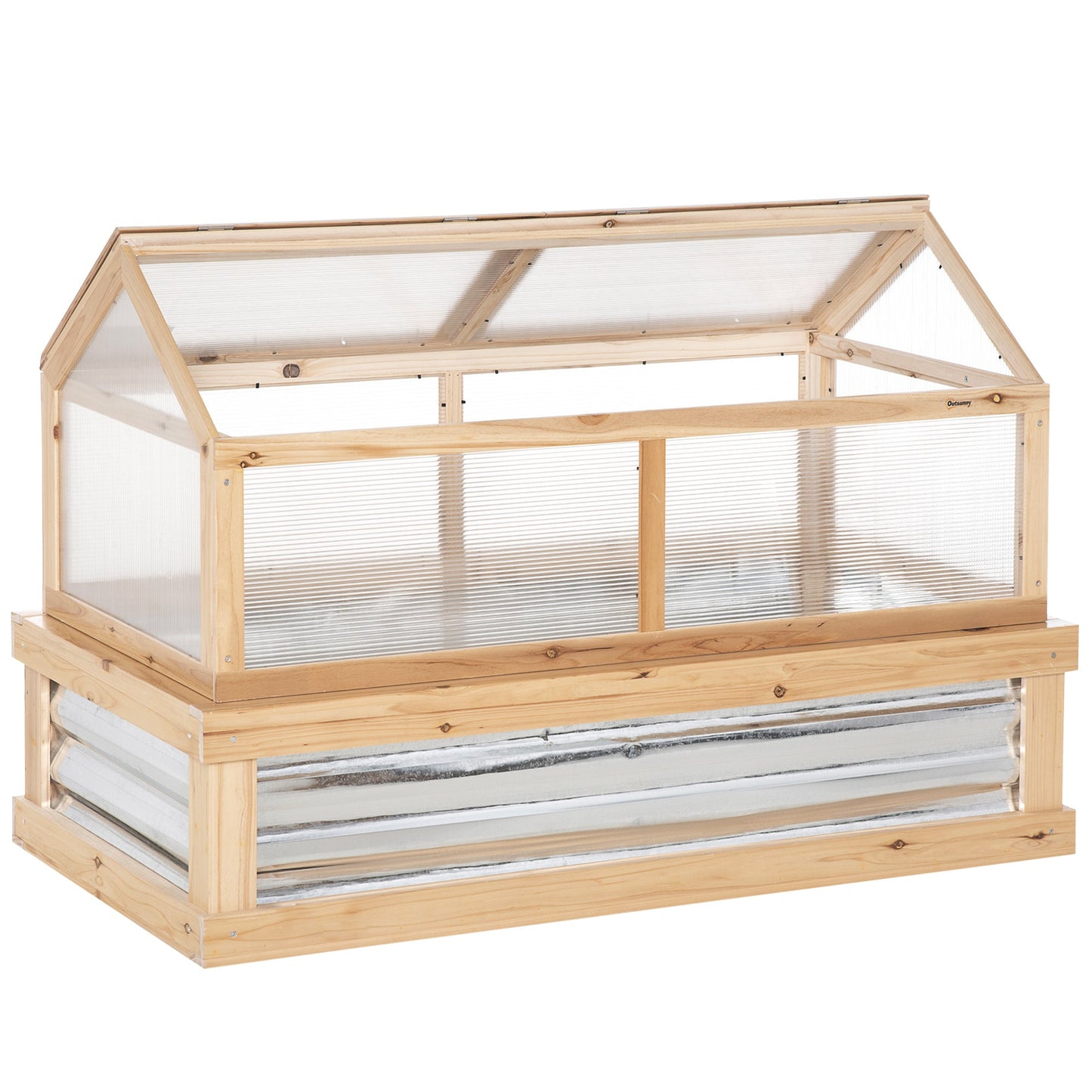 Wooden Cold Frame, Raised Garden Bed with Polycarbonate Greenhouse, Flower Planter Protection, 48" x 24" x 32", Natural