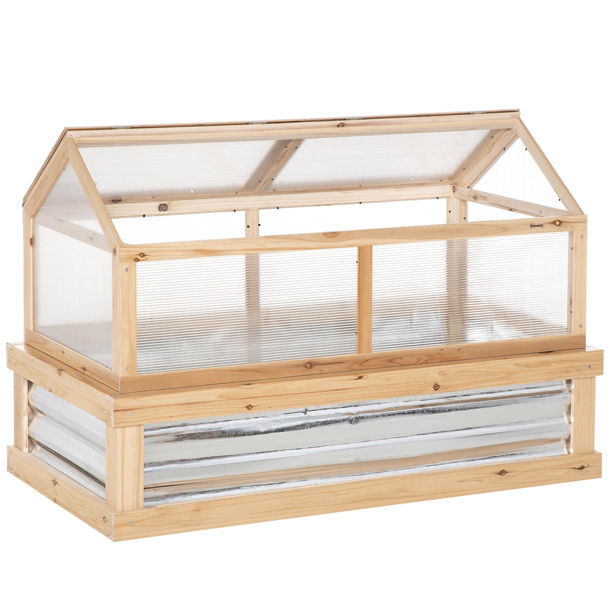 Wooden Cold Frame, Raised Garden Bed with Polycarbonate Greenhouse, Flower Planter Protection, 48" x 24" x 32", Natural