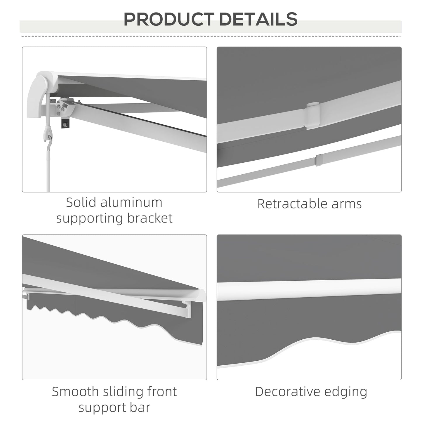 10' x 8' Electric Awning, Retractable Awning Sun Shade Shelter with Remote Controller, Manual Crank Handle and Aluminum Frame, for Deck, Balcony, Yard, Light Grey