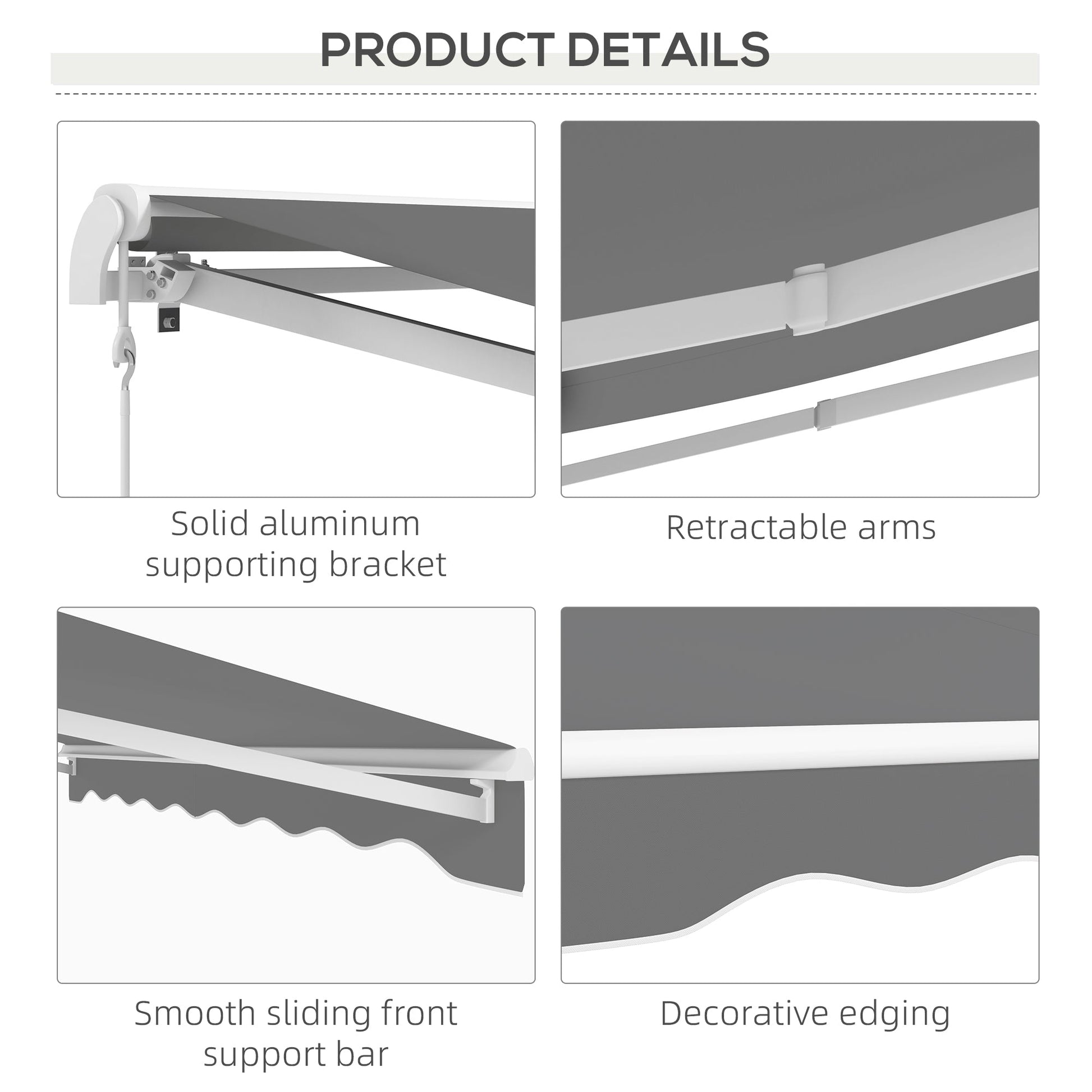 10' x 8' Electric Awning, Retractable Awning Sun Shade Shelter with Remote Controller, Manual Crank Handle and Aluminum Frame, for Deck, Balcony, Yard, Light Grey