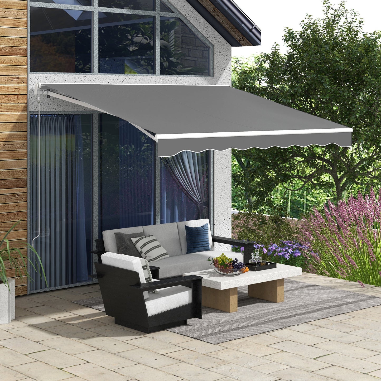 10' x 8' Electric Awning, Retractable Awning Sun Shade Shelter with Remote Controller, Manual Crank Handle and Aluminum Frame, for Deck, Balcony, Yard, Light Grey