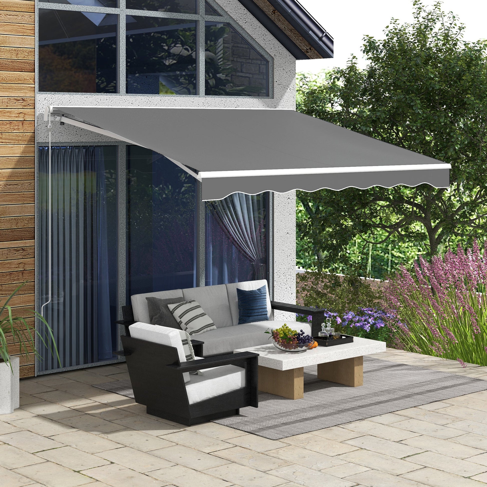 10' x 8' Electric Awning, Retractable Awning Sun Shade Shelter with Remote Controller, Manual Crank Handle and Aluminum Frame, for Deck, Balcony, Yard, Light Grey