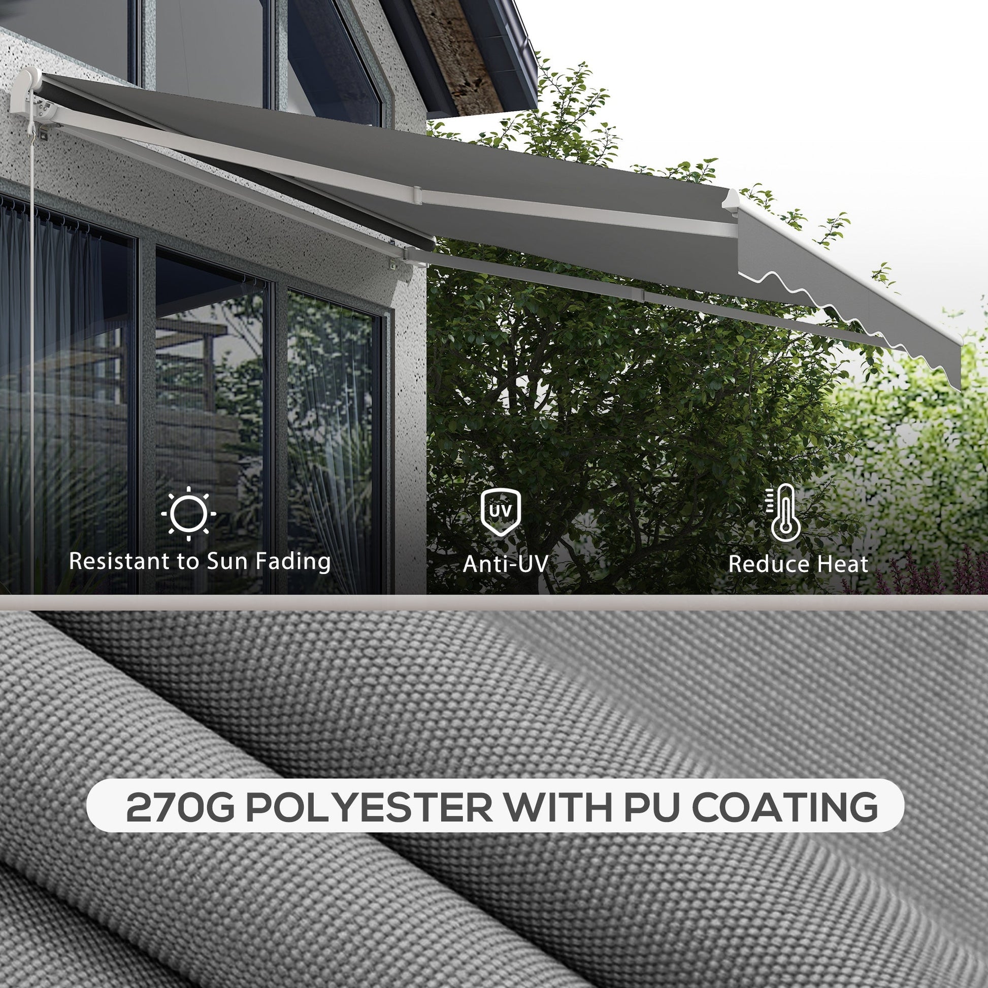 10' x 8' Electric Awning, Retractable Awning Sun Shade Shelter with Remote Controller, Manual Crank Handle and Aluminum Frame, for Deck, Balcony, Yard, Light Grey