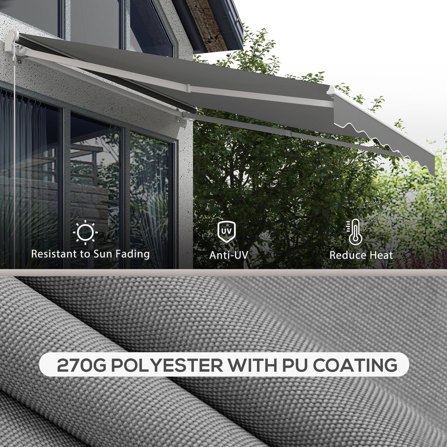 10' x 8' Electric Awning, Retractable Awning Sun Shade Shelter with Remote Controller, Manual Crank Handle and Aluminum Frame, for Deck, Balcony, Yard, Light Grey