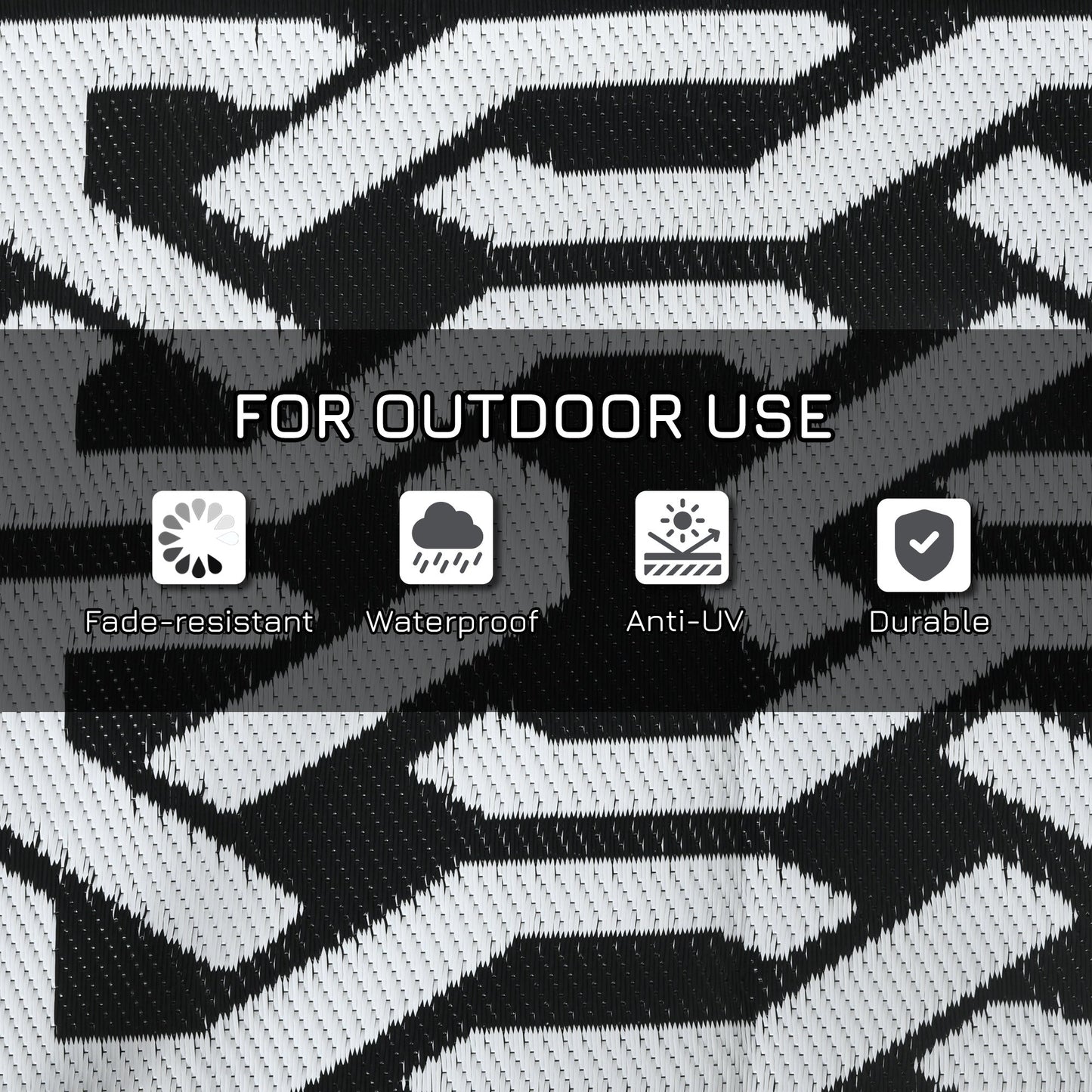 Portable Outdoor Rug with Carry Bag, 9' x 18' Reversible Mat, Waterproof Plastic Straw RV Rug for Backyard, Deck, Picnic, Beach, Camping, Black and White Chain