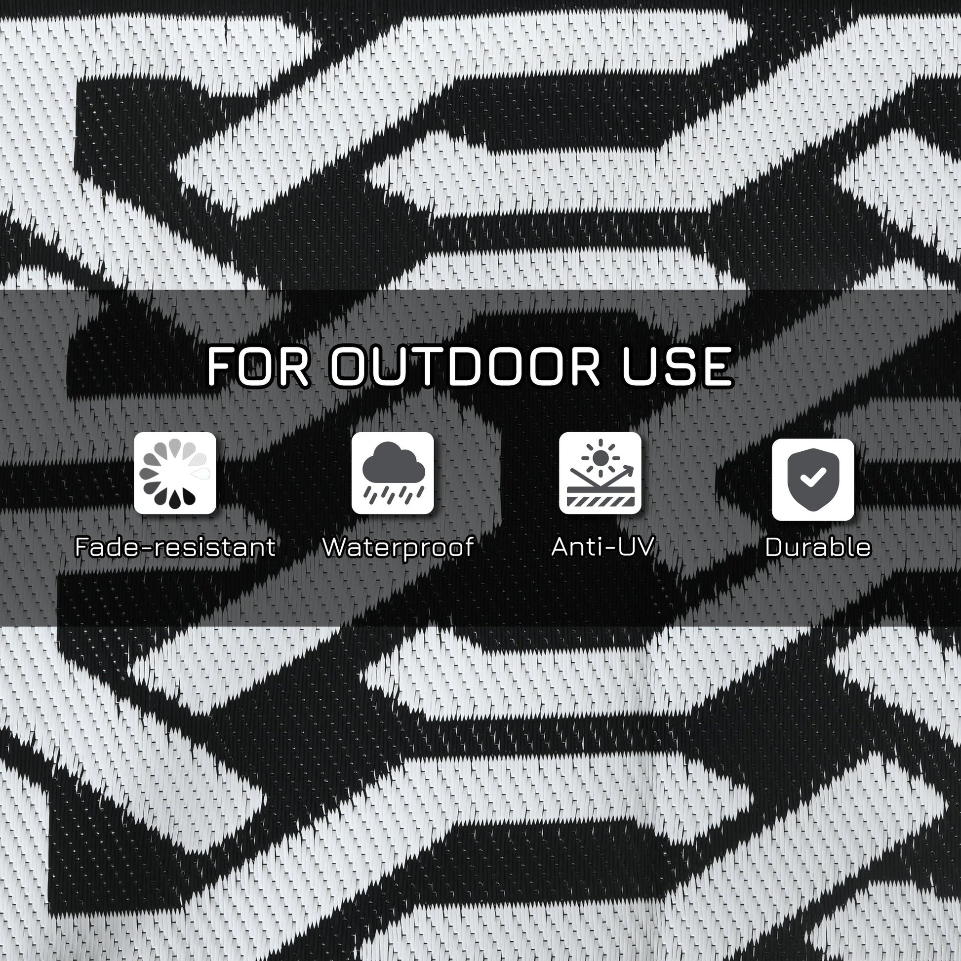 Portable Outdoor Rug with Carry Bag, 9' x 18' Reversible Mat, Waterproof Plastic Straw RV Rug for Backyard, Deck, Picnic, Beach, Camping, Black and White Chain