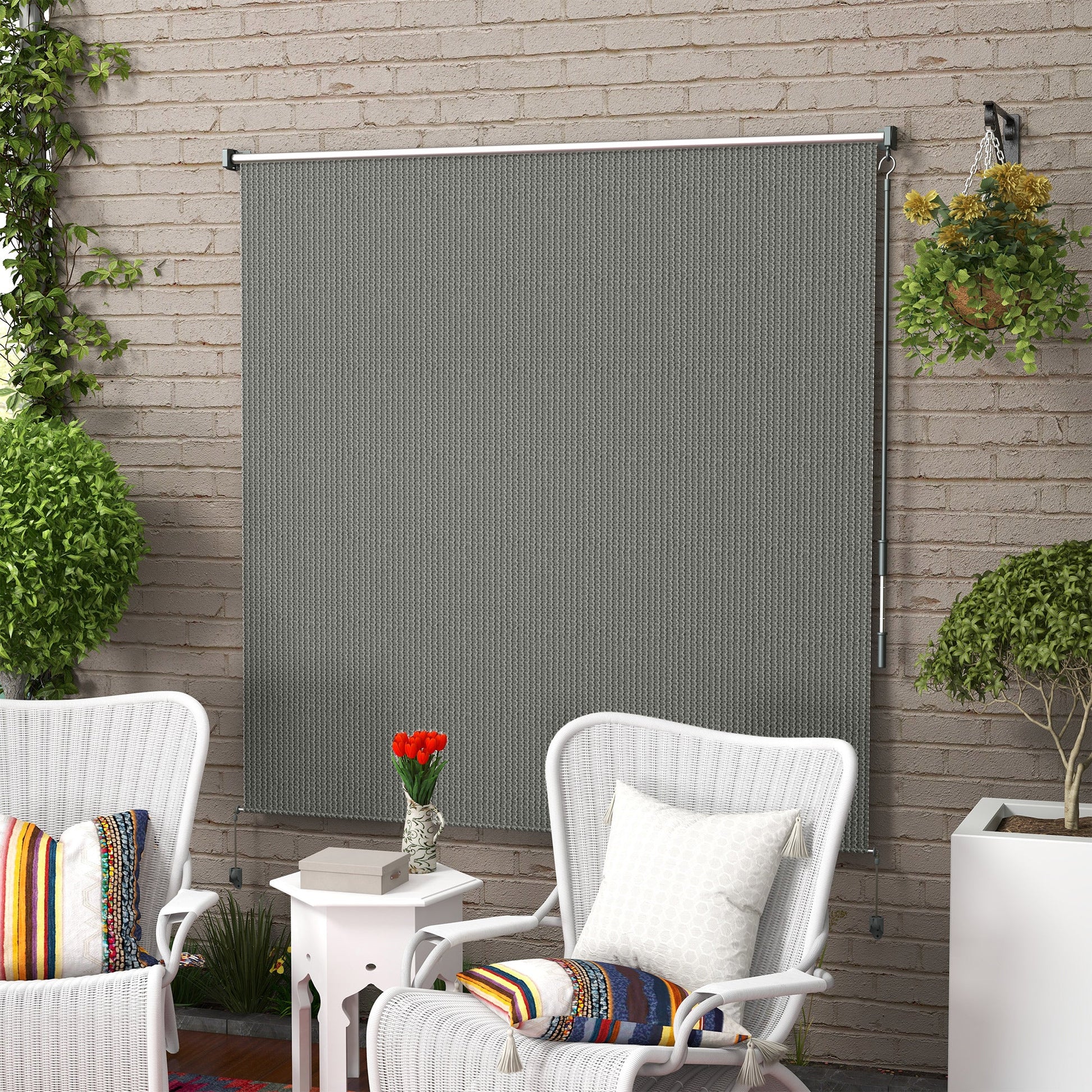 6'W x 6'H Roller Shades, Outdoor Blinds Cordless Roll Up Shade for Porch Balcony Gazebo, Dark Grey