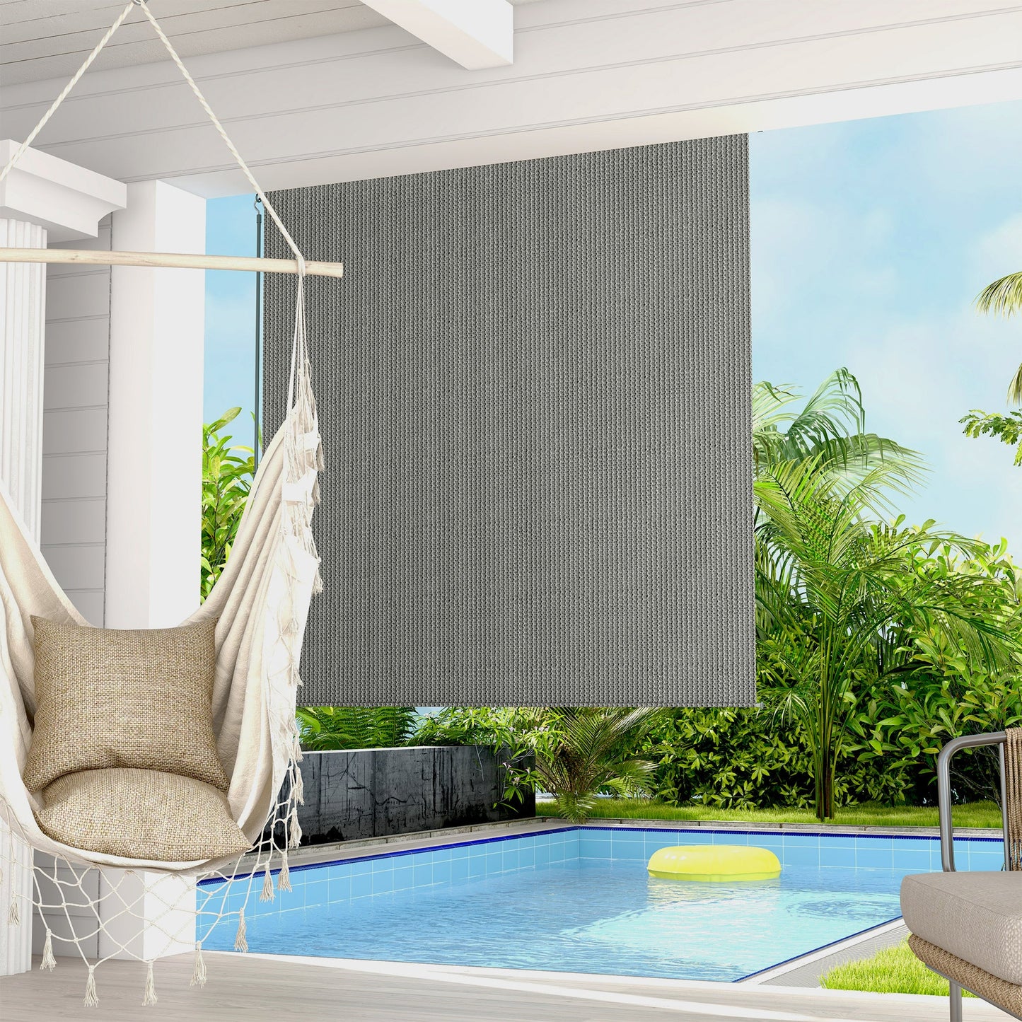 6'W x 6'H Roller Shades, Outdoor Blinds Cordless Roll Up Shade for Porch Balcony Gazebo, Dark Grey