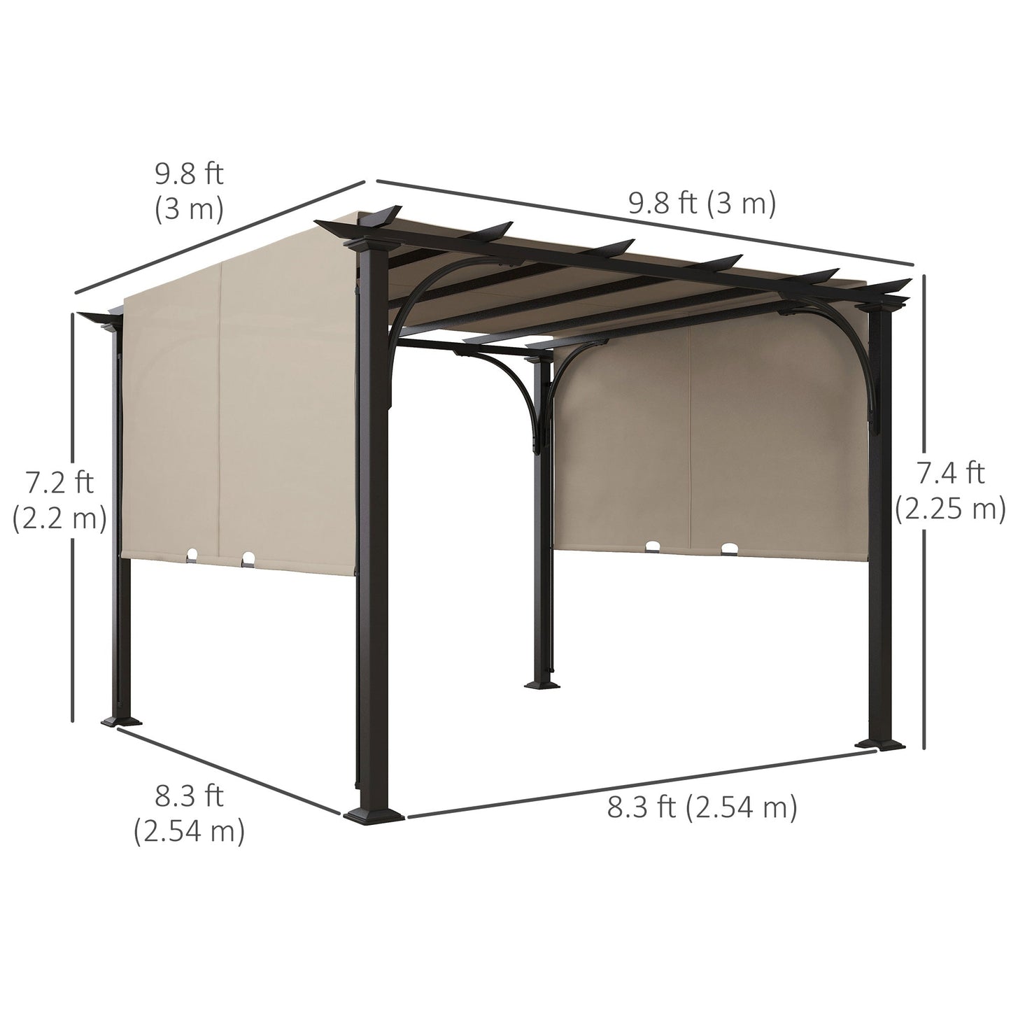 10' x 10' Outdoor Pergola Patio Gazebo Canopy Sun Shelter with Steel Frame, Beige