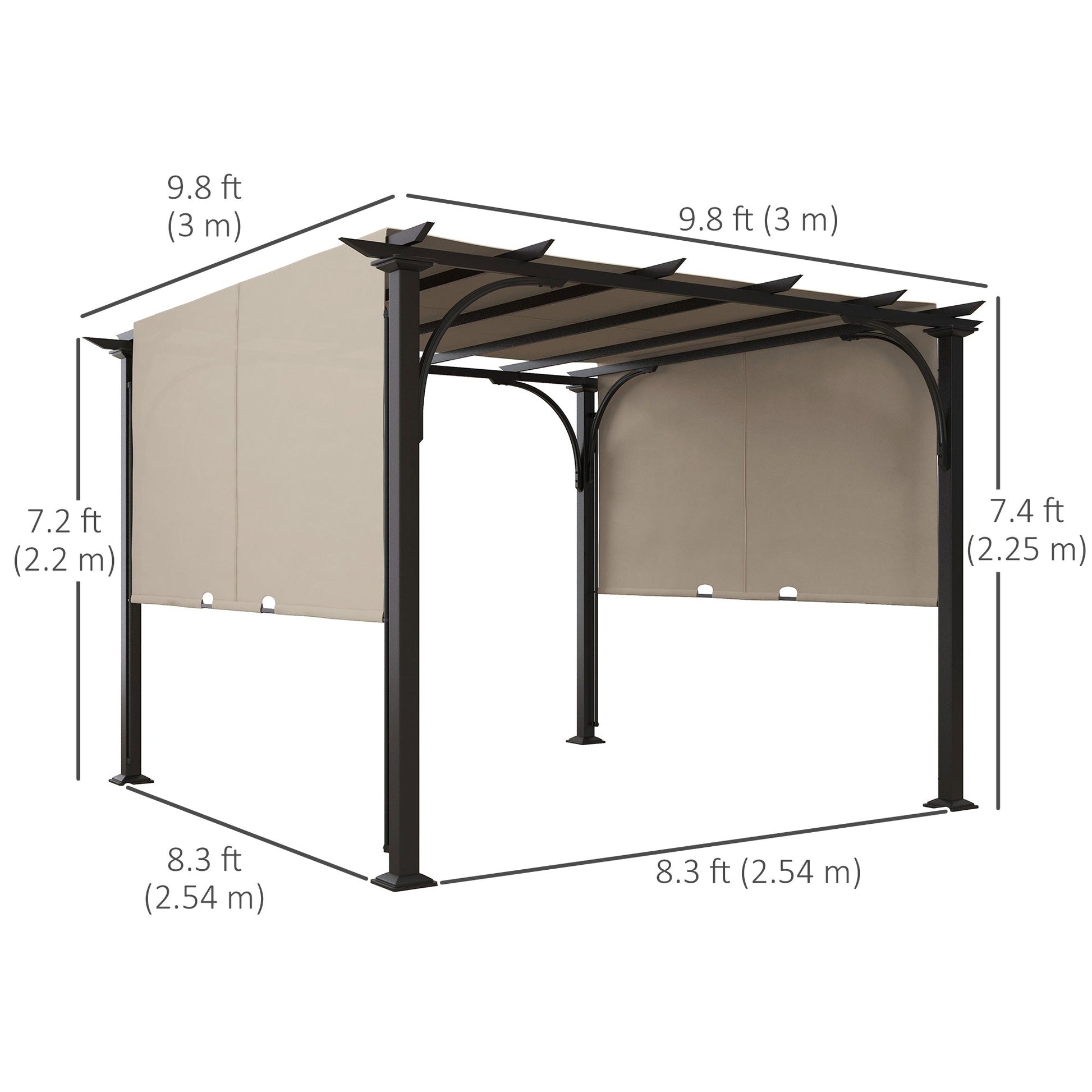 10' x 10' Outdoor Pergola Patio Gazebo Canopy Sun Shelter with Steel Frame, Beige
