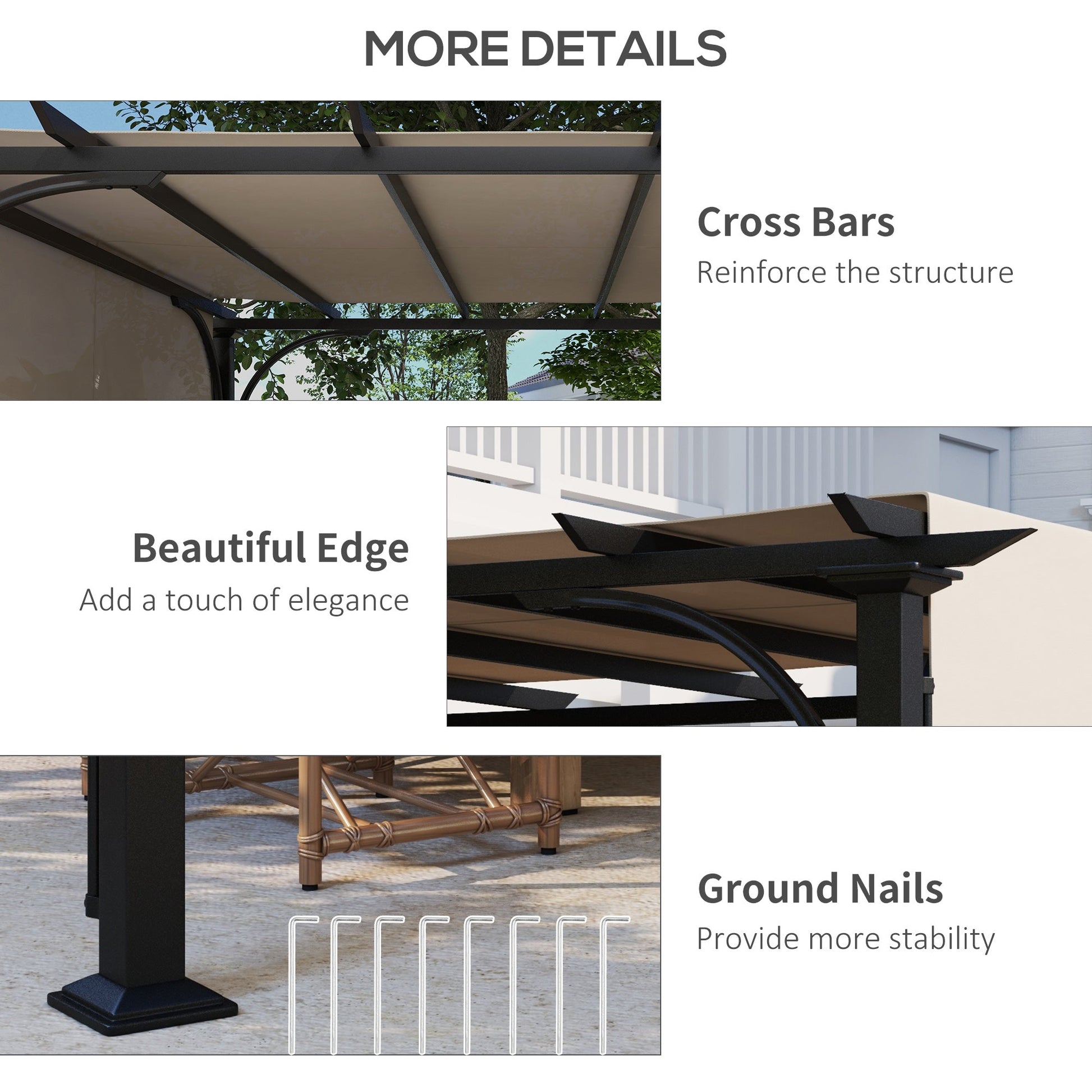10' x 10' Outdoor Pergola Patio Gazebo Canopy Sun Shelter with Steel Frame, Beige